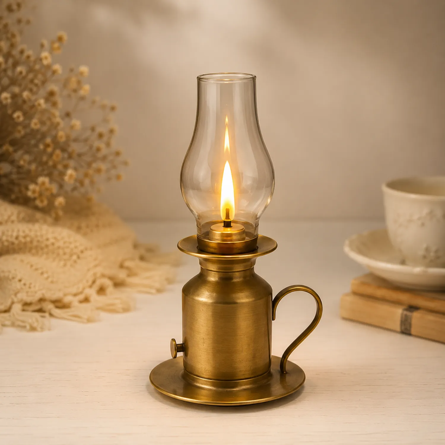Vintage Öllampe mit Glas in Messingoptik Retro Tischleuchte-norvivon