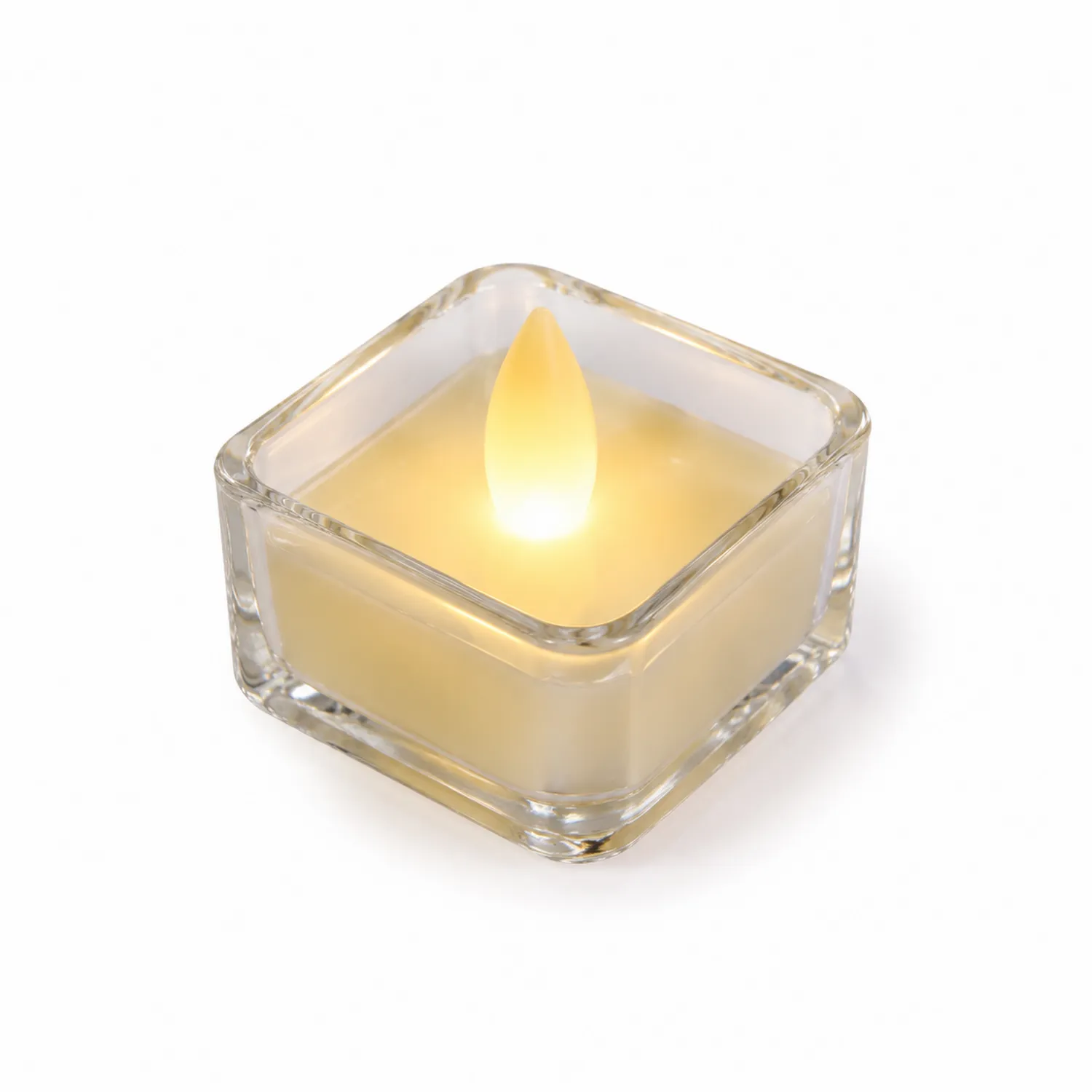 Quadratische LED-Teelichtkerze mit Flammenoptik, Batteriebetrieben, Gelb-norvivon