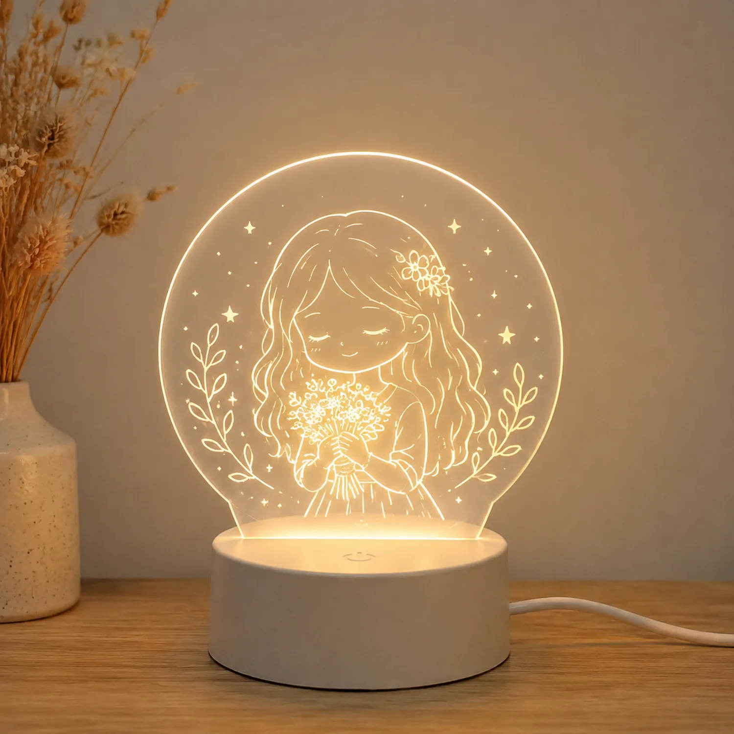 3D Nachtlicht mit Mädchenmotiv, Tischlampe in Warmweiß-norvivon