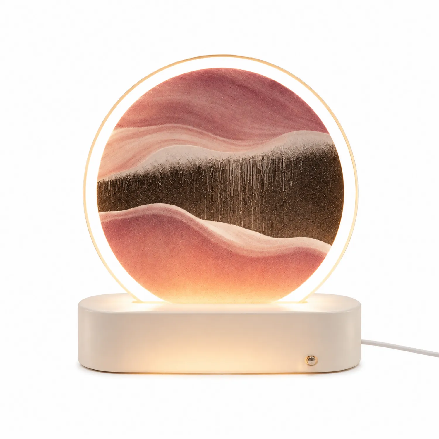 Runde Sandkunst Tischlampe LED Dimmbar Rosa/Braun/Weiß-norvivon