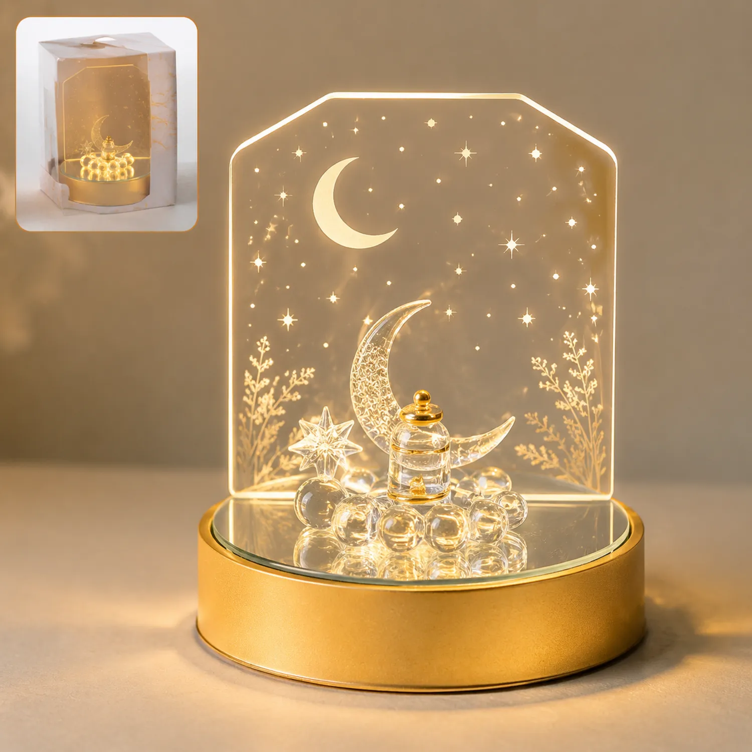 LED Nachtlicht Mond und Sterne, Goldene Tischlampe-norvivon