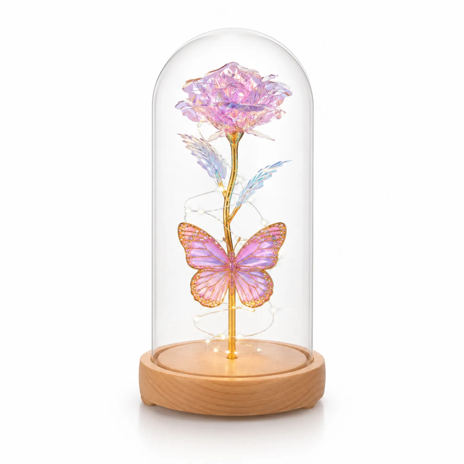 LED Glasglocke Lampe mit Schmetterling und Rose Dekoration, mehrfarbig-norvivon