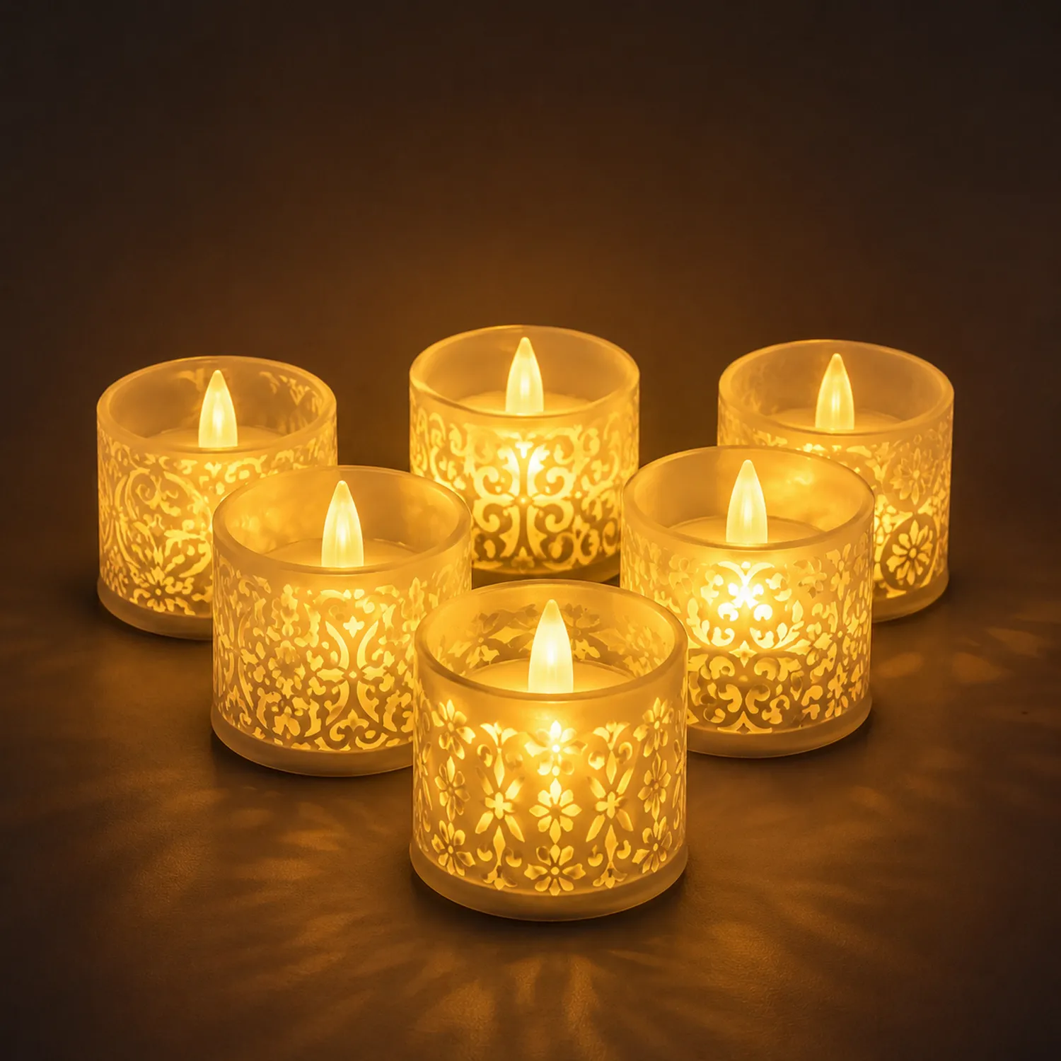 Set aus 6 LED-Teelichtern mit dekorativem Muster, warmweiß-norvivon