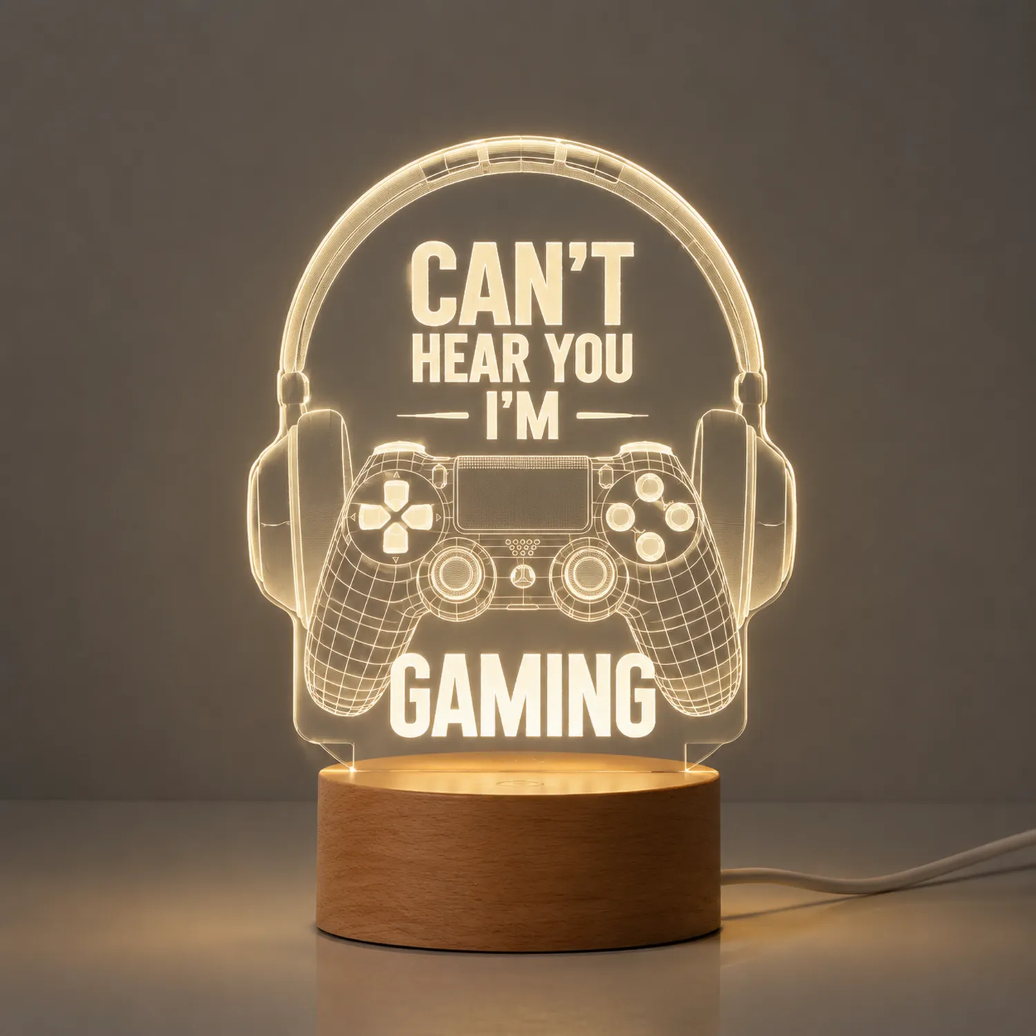 3D LED Nachtlicht Spiel-Controller mit Kopfhörer Warmweiß Naturholz-norvivon