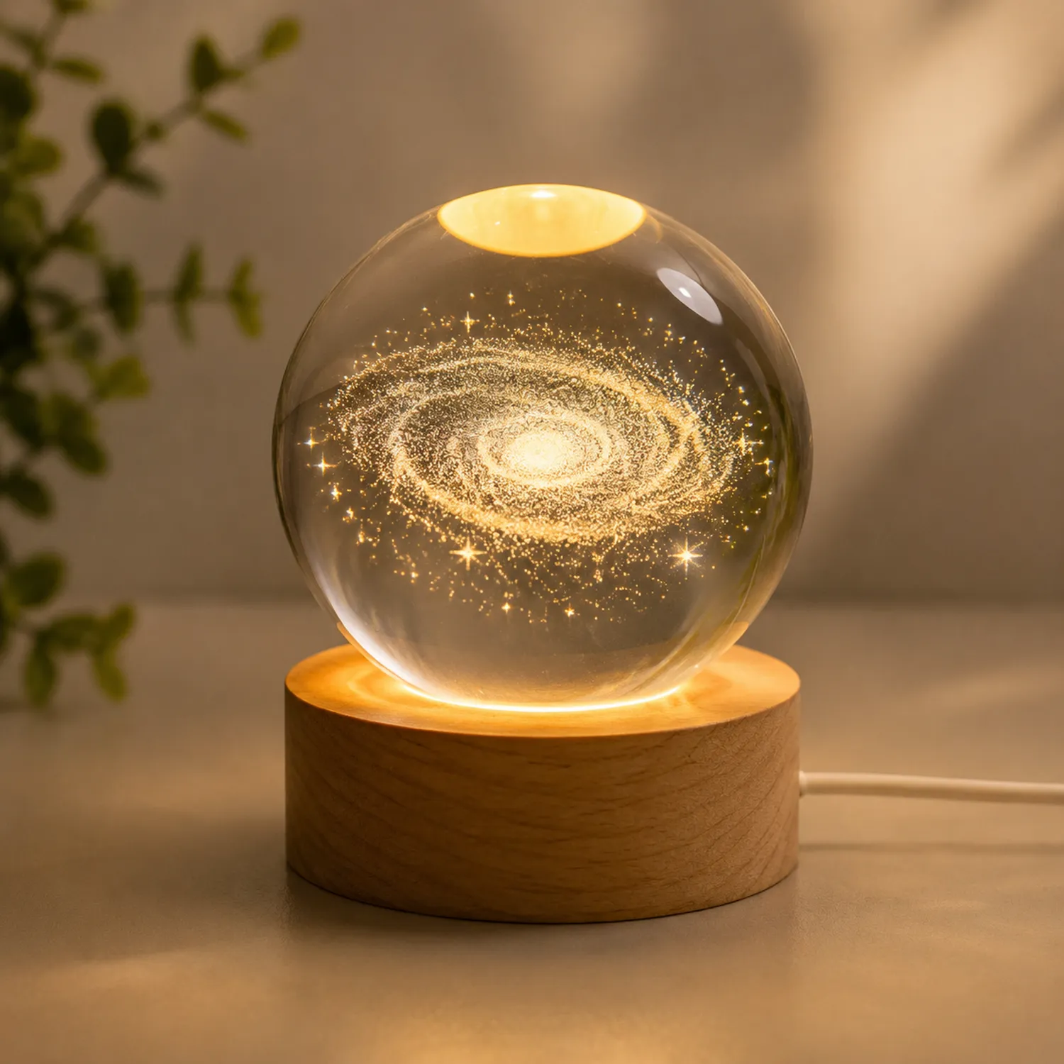 LED Kristallkugel Nachtlicht mit Holzsockel und Galaxie-Design-norvivon