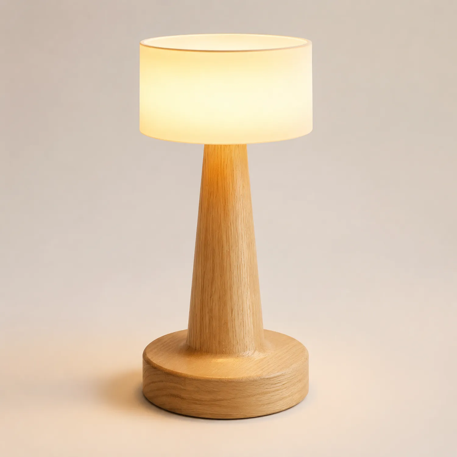 Kabellose LED-Tischlampe aus Holz mit rundem Lampenschirm, Warmweiß-norvivon