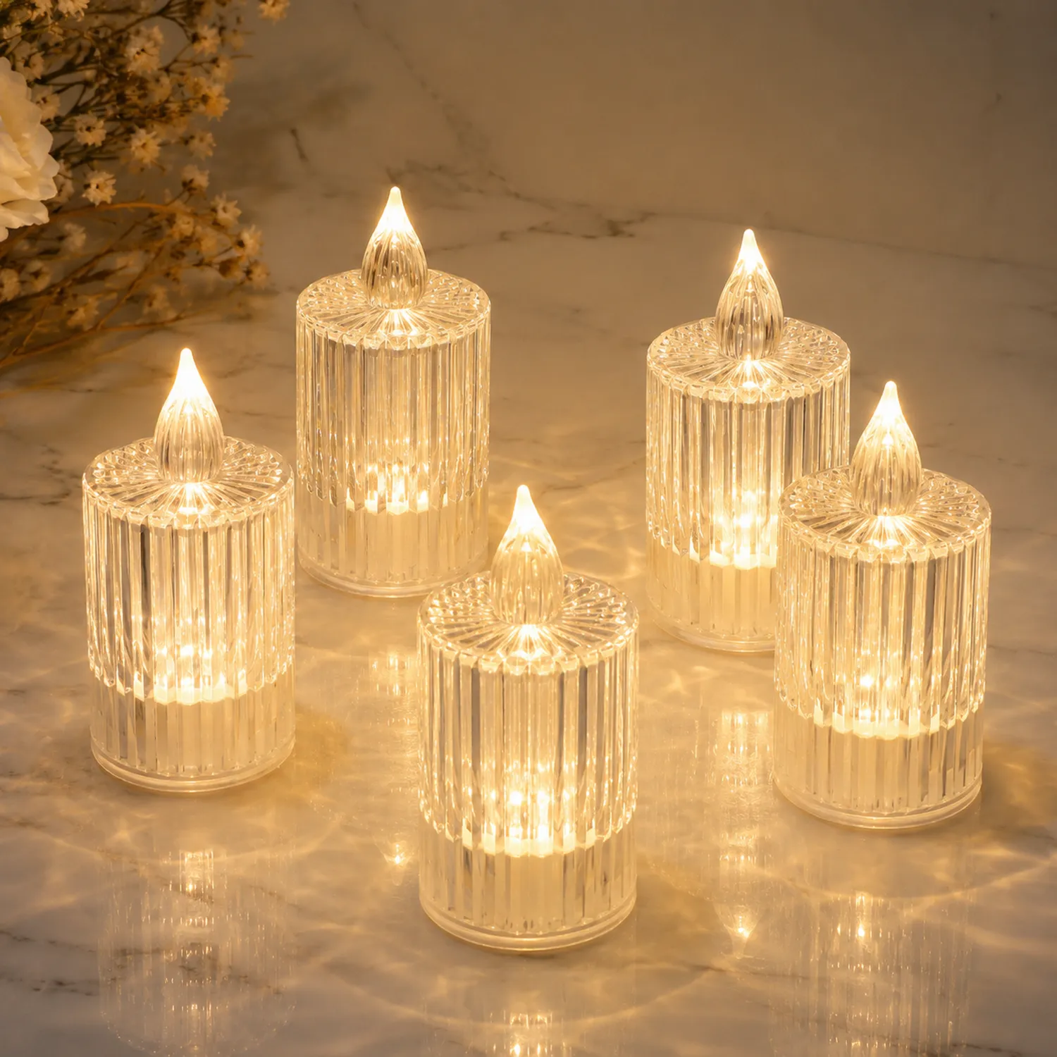 Dekorative LED-Kerzenleuchten Zylinderform, Warmweiß, Klar, 5er Set-norvivon