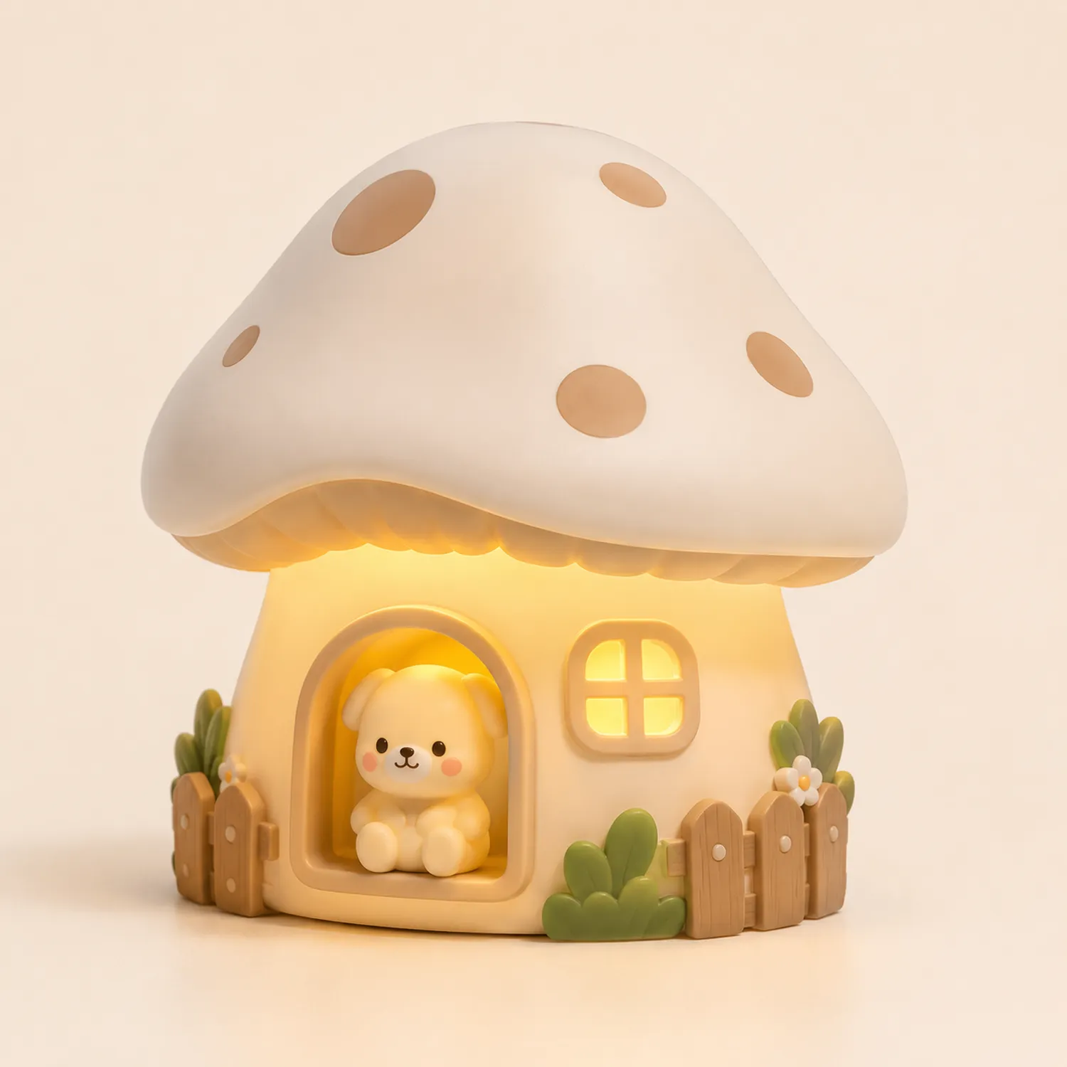 Pilz-Nachtlicht mit Hund Figur Tischlampe, Beige-norvivon