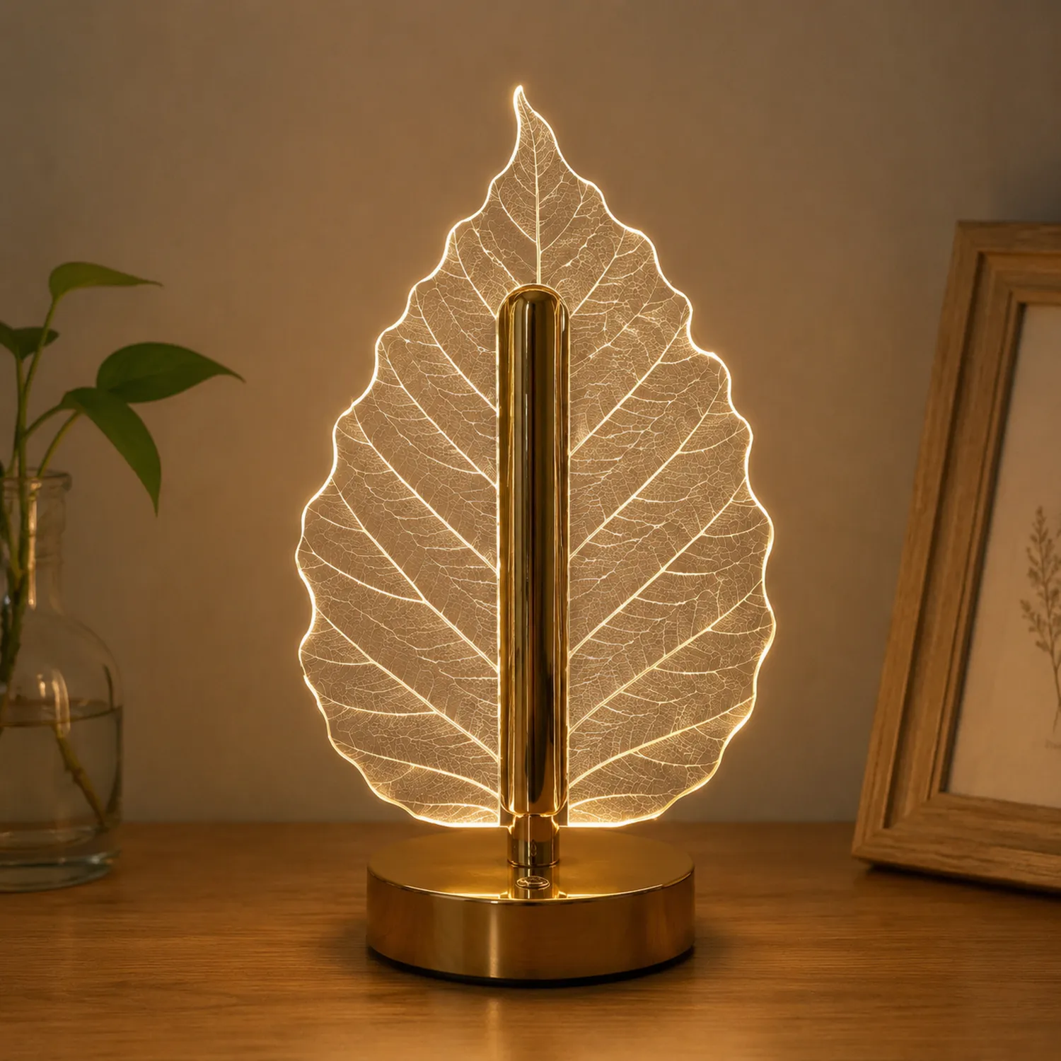 LED Tischlampe Blattform Warmweiß Gold-norvivon