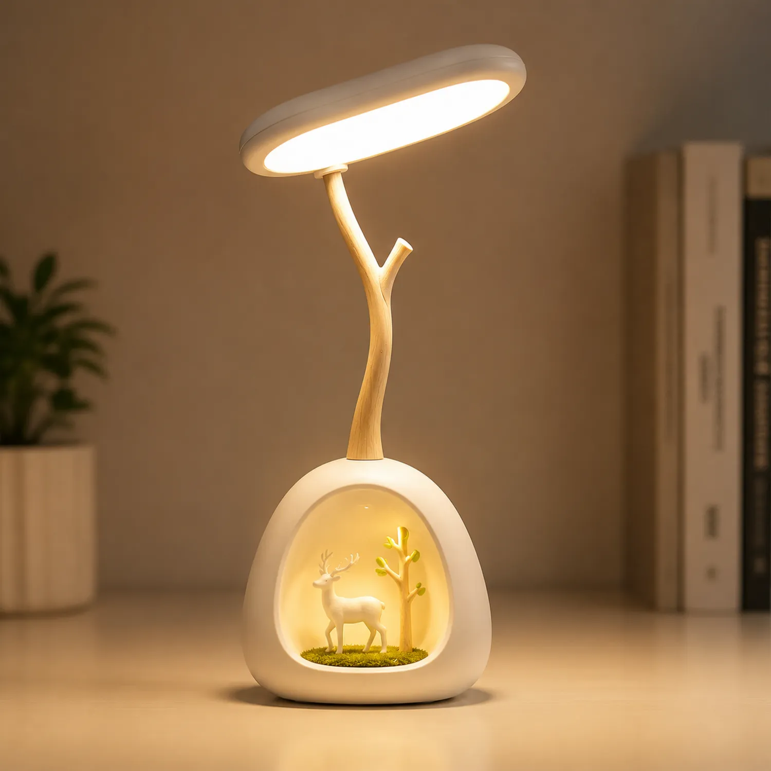Deko LED Tischlampe Nachtlicht mit Hirschmotiv Weiß-Holz-norvivon