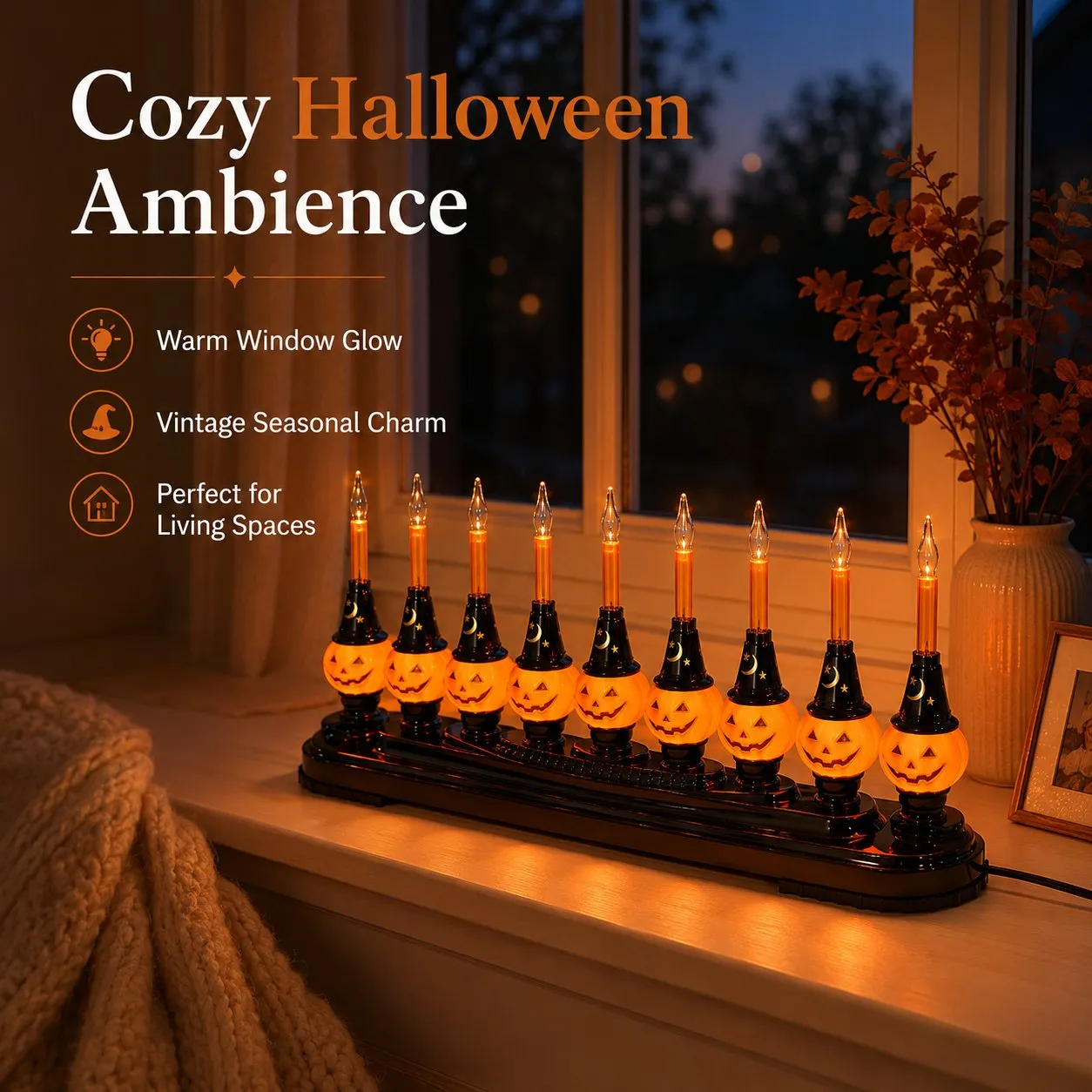 CaseMasterTCG™ 9 Pumpkin Halloween Lights | Glowing Jack-o'-Lantern String Lights for Indoor & Outdoor Décor