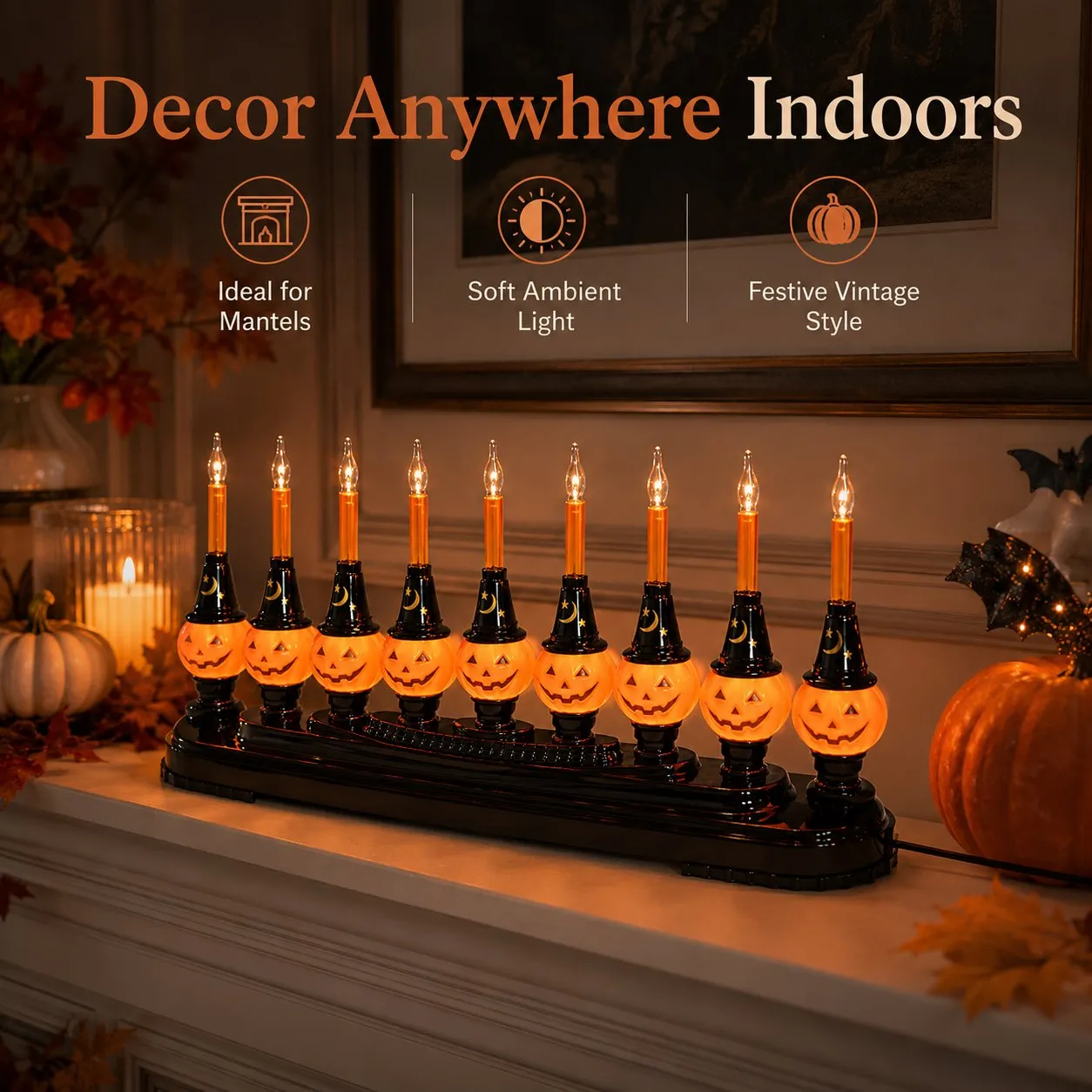 CaseMasterTCG™ 9 Pumpkin Halloween Lights | Glowing Jack-o'-Lantern String Lights for Indoor & Outdoor Décor