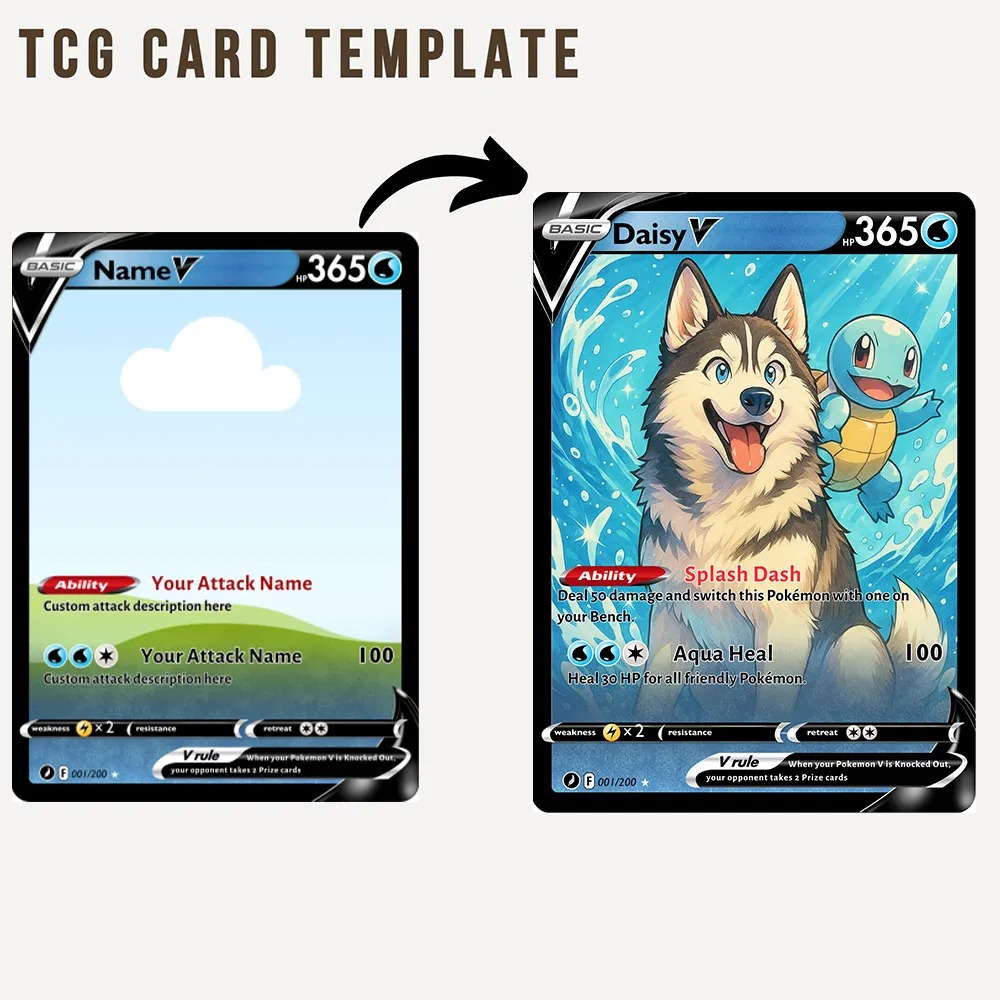 Custom Anime Pet Pokecard V Card For Pet Lovers with Poke Character