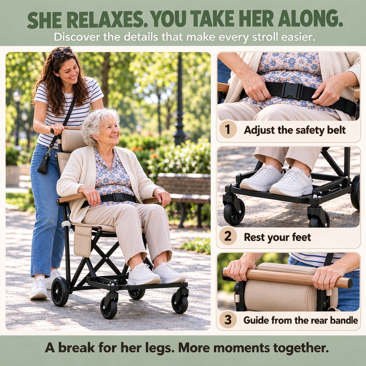 Foldable Chair Cart – Portable Seating & Push Cart for Travel, Shopping, Camping & Recovery, 3 Sizes