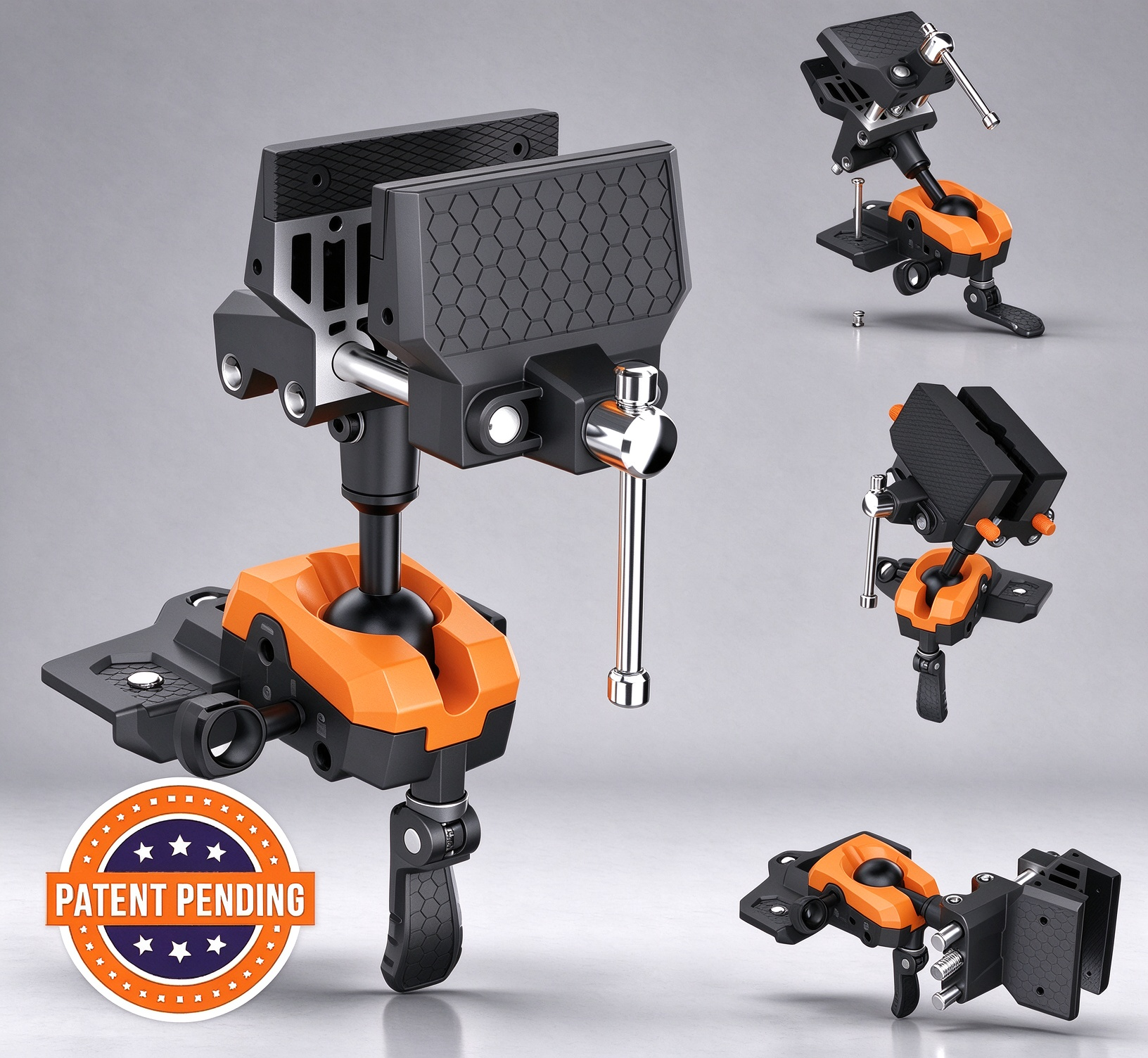 360° Articulating Bench Vise – Lock Any Angle With One Hand, 8 Locking Positions, Swap-In Jaw Pads, Base & XL