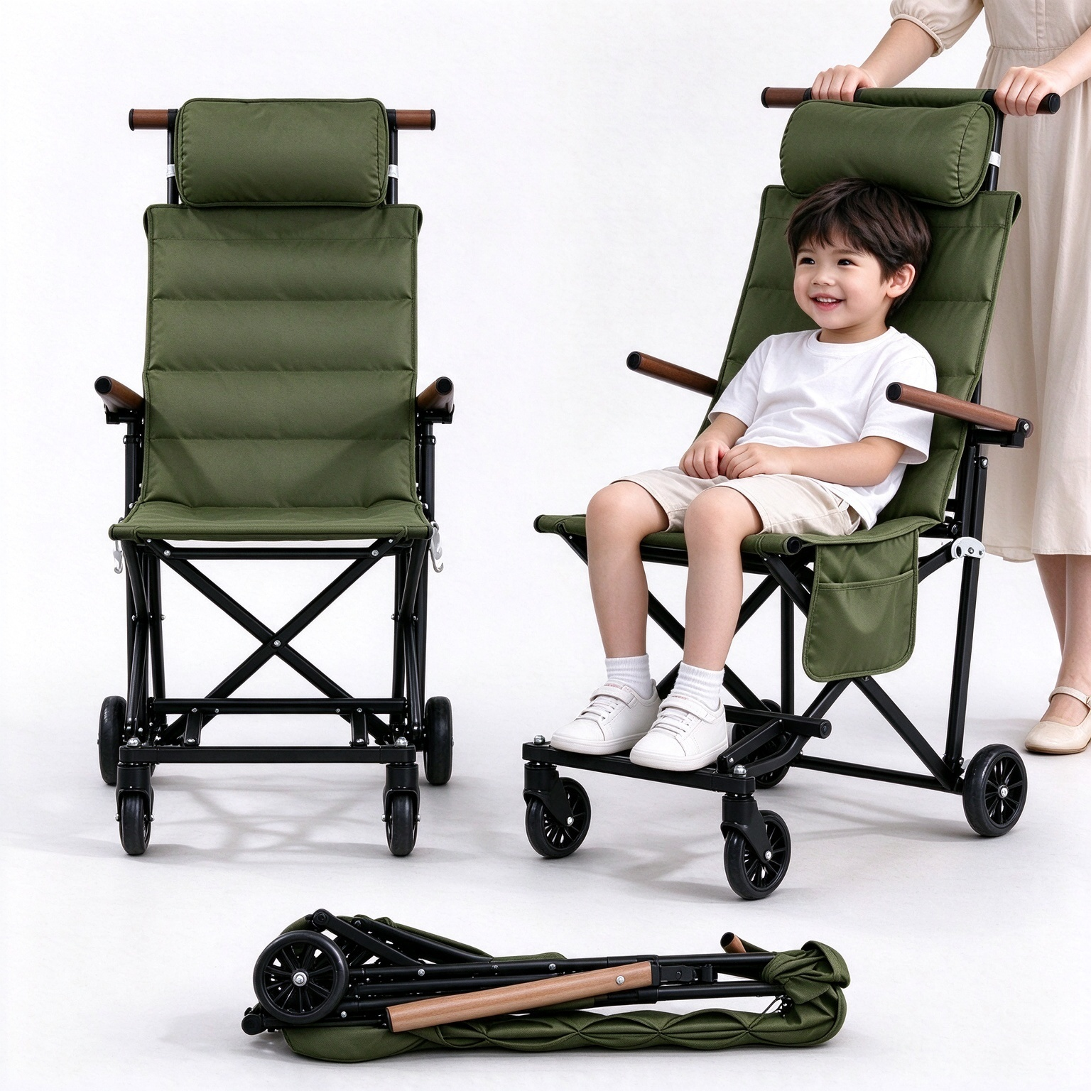 Foldable Chair Cart – Portable Seating & Push Cart for Travel, Shopping, Camping & Recovery, 3 Sizes