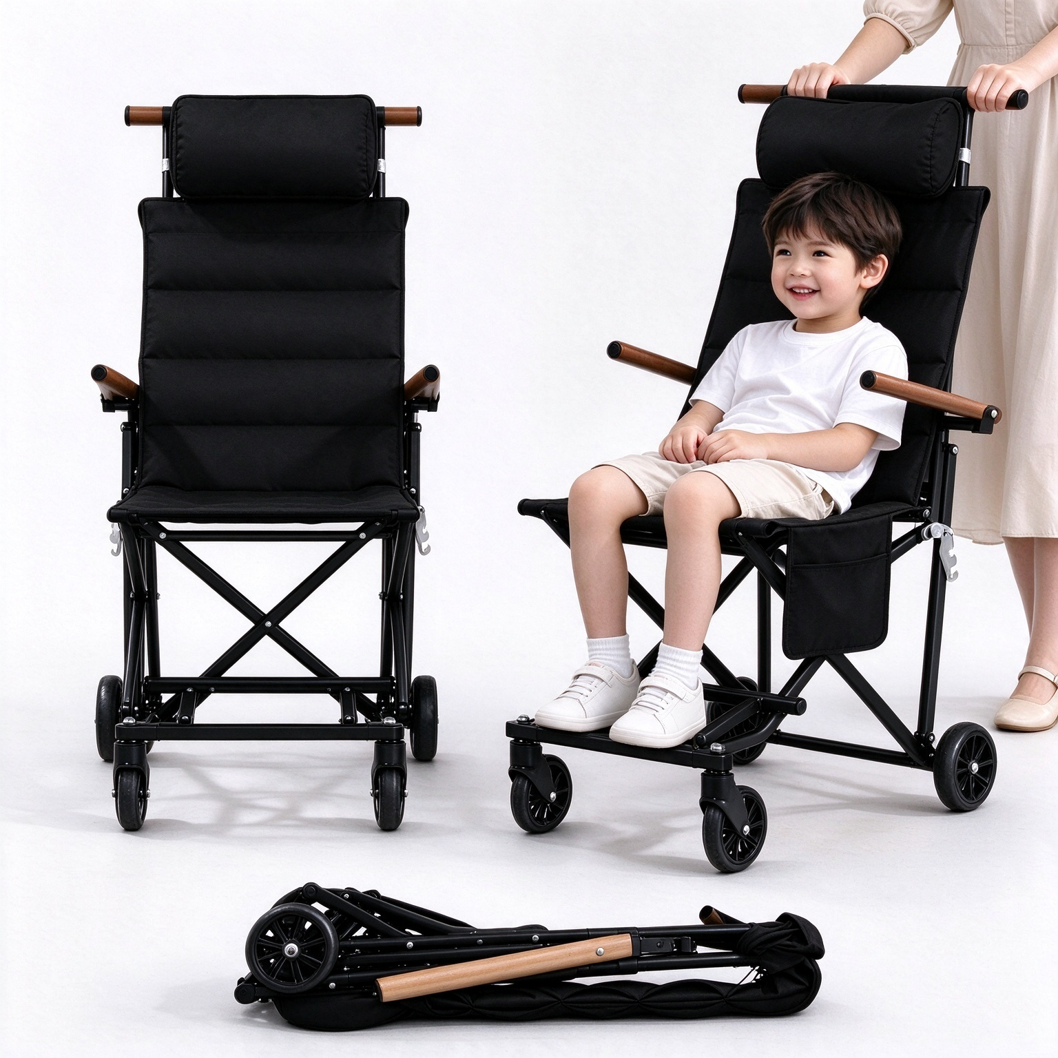 Foldable Chair Cart – Portable Seating & Push Cart for Travel, Shopping, Camping & Recovery, 3 Sizes