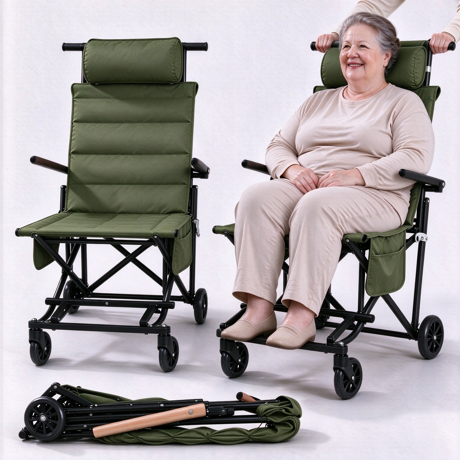 Foldable Chair Cart – Portable Seating & Push Cart for Travel, Shopping, Camping & Recovery, 3 Sizes