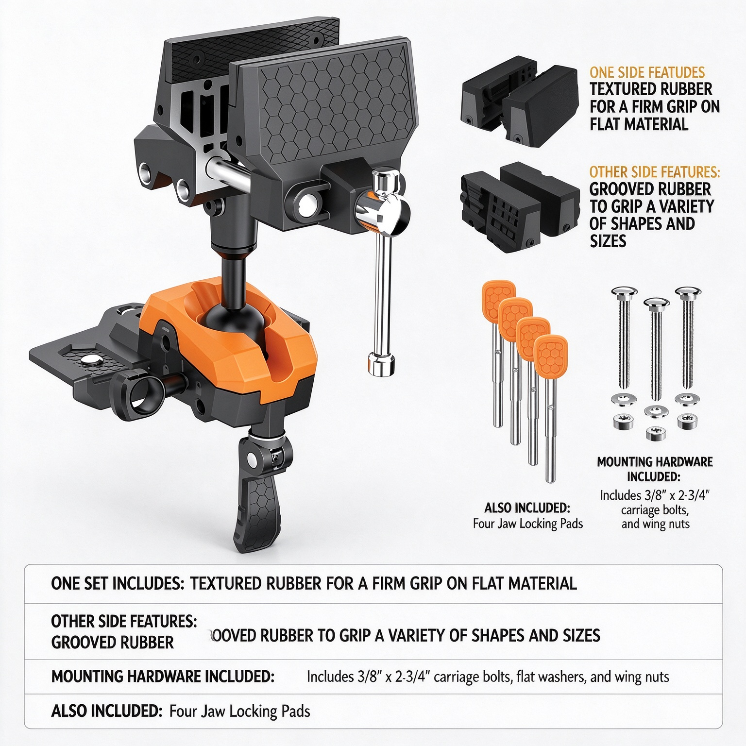 360° Articulating Bench Vise – Lock Any Angle With One Hand, 8 Locking Positions, Swap-In Jaw Pads, Base & XL