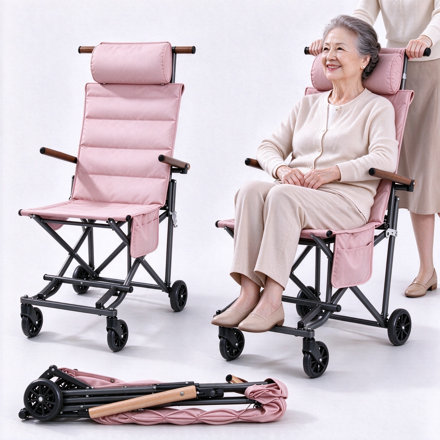 Foldable Chair Cart – Portable Seating & Push Cart for Travel, Shopping, Camping & Recovery, 3 Sizes