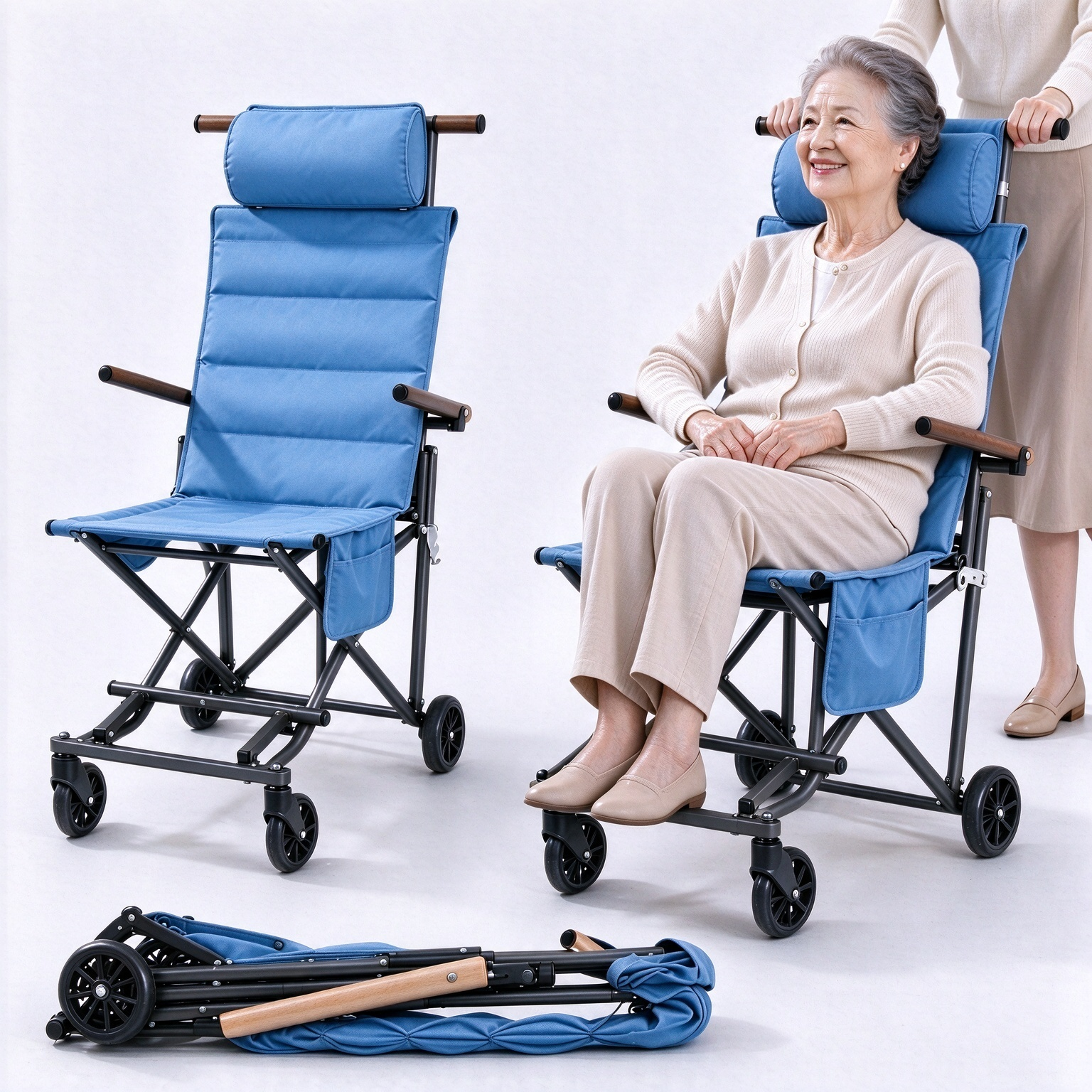 Foldable Chair Cart – Portable Seating & Push Cart for Travel, Shopping, Camping & Recovery, 3 Sizes