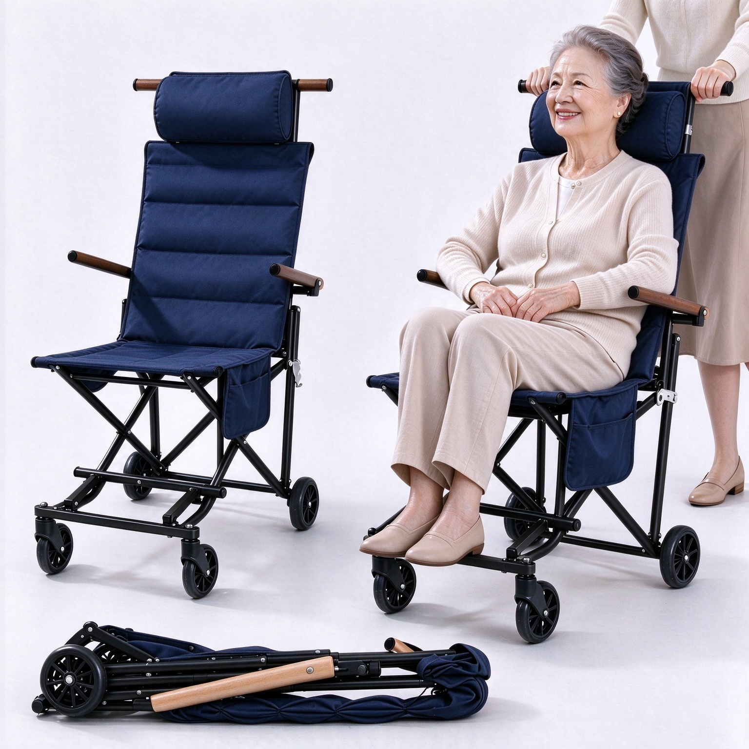 Foldable Chair Cart – Portable Seating & Push Cart for Travel, Shopping, Camping & Recovery, 3 Sizes