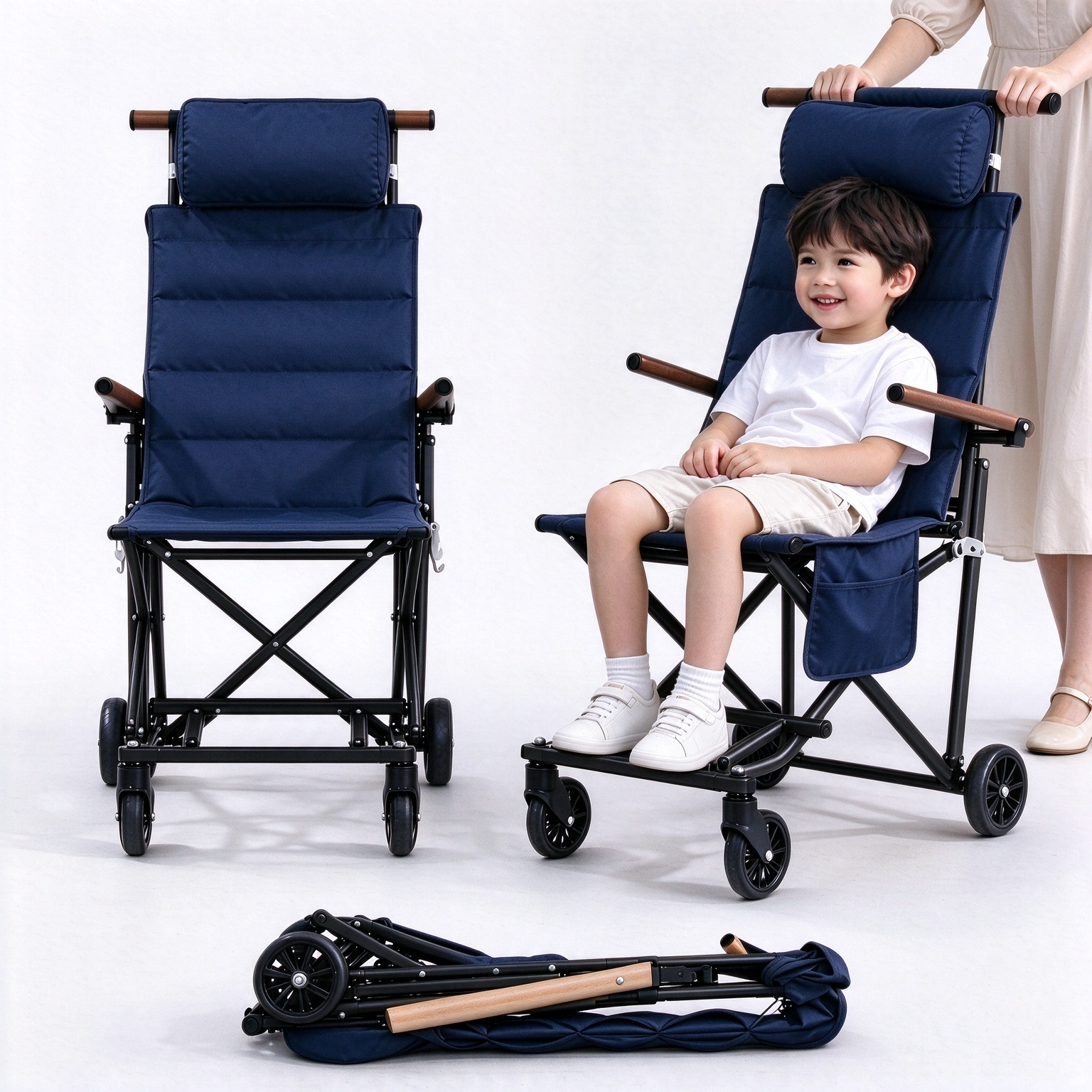 Foldable Chair Cart – Portable Seating & Push Cart for Travel, Shopping, Camping & Recovery, 3 Sizes