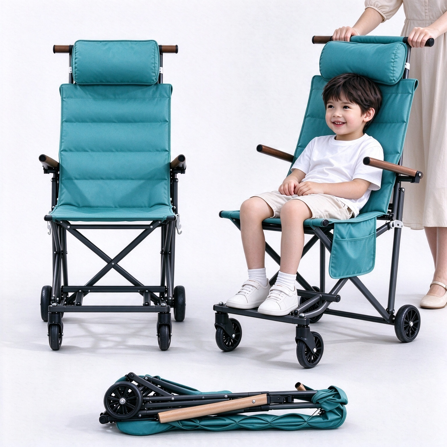 Foldable Chair Cart – Portable Seating & Push Cart for Travel, Shopping, Camping & Recovery, 3 Sizes