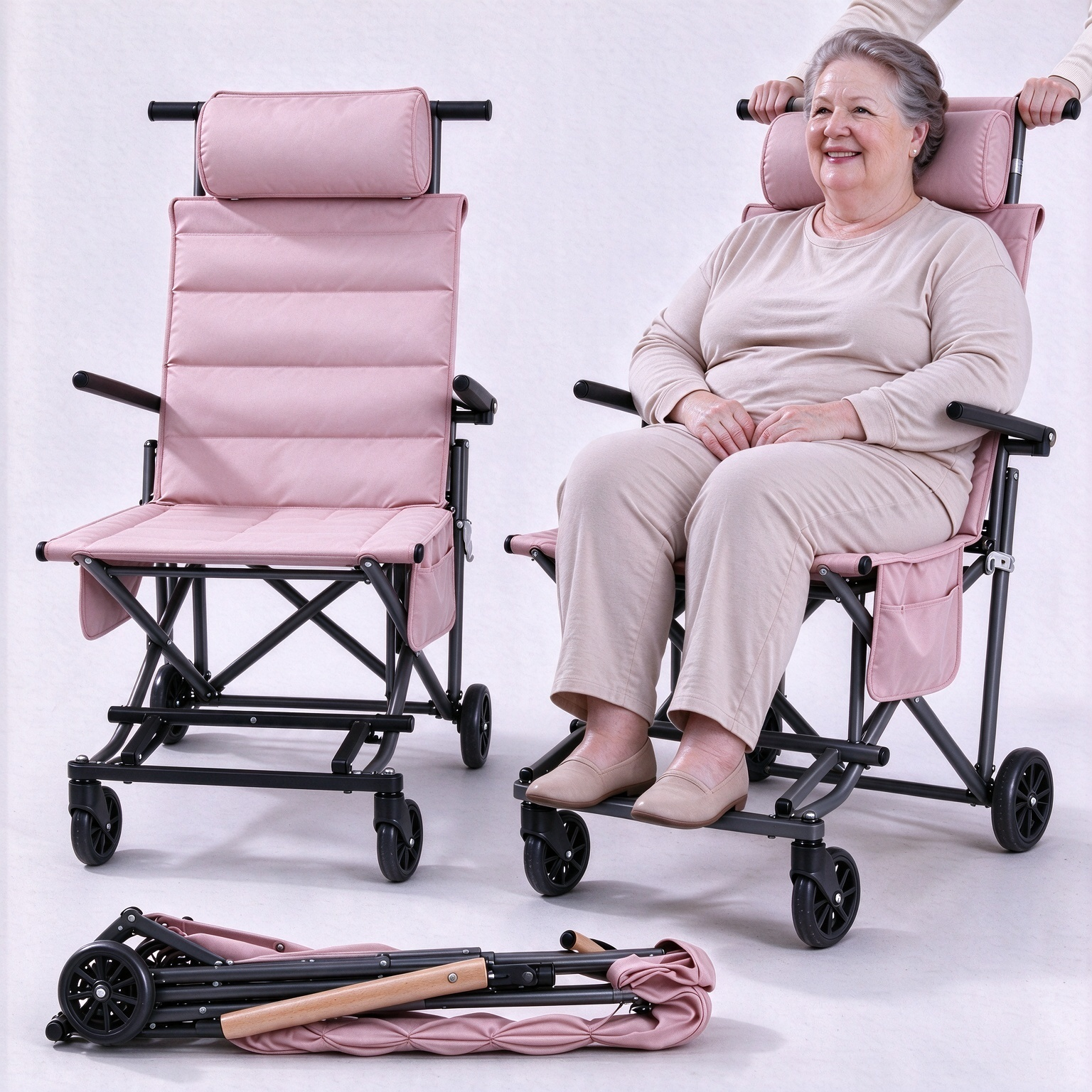 Foldable Chair Cart – Portable Seating & Push Cart for Travel, Shopping, Camping & Recovery, 3 Sizes