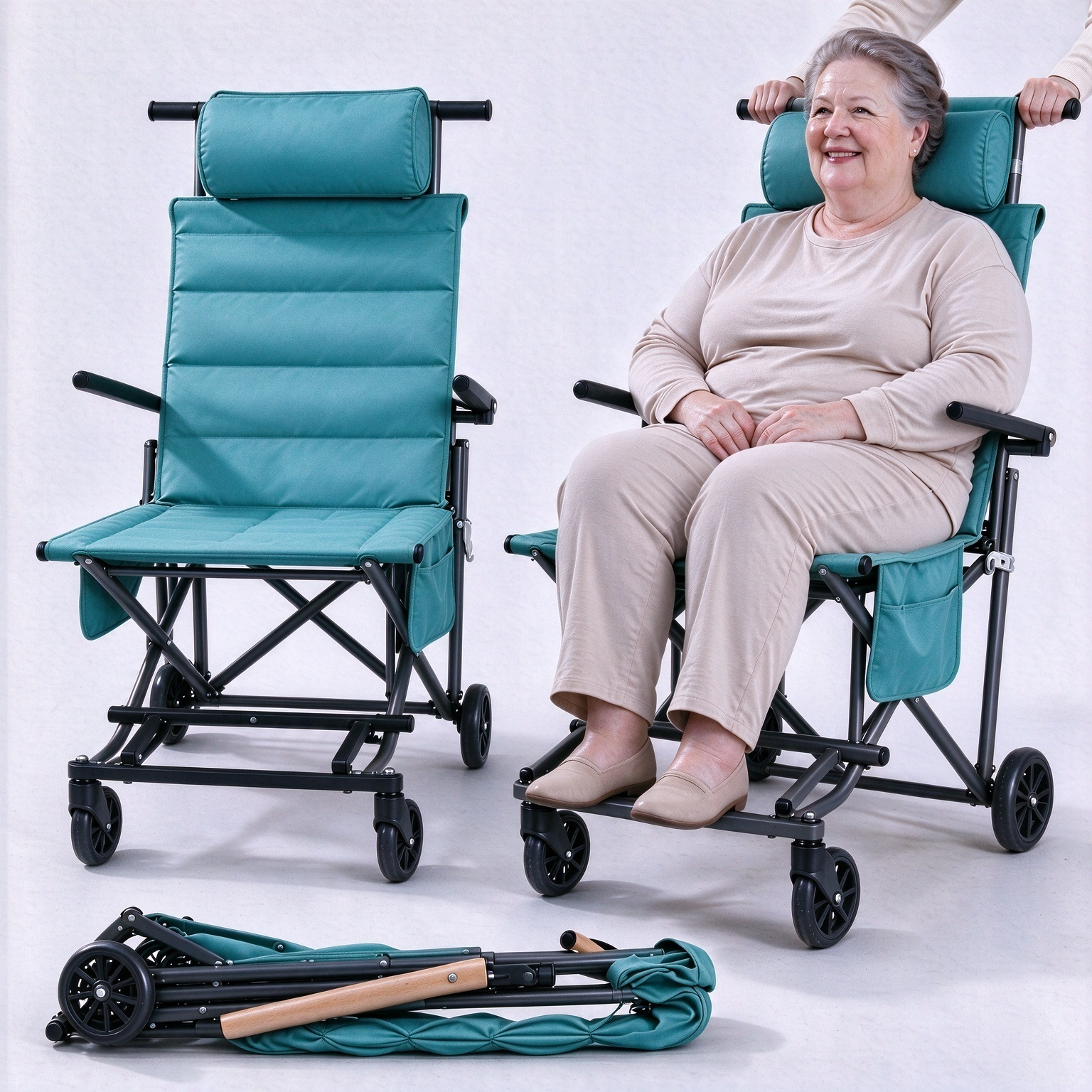 Foldable Chair Cart – Portable Seating & Push Cart for Travel, Shopping, Camping & Recovery, 3 Sizes