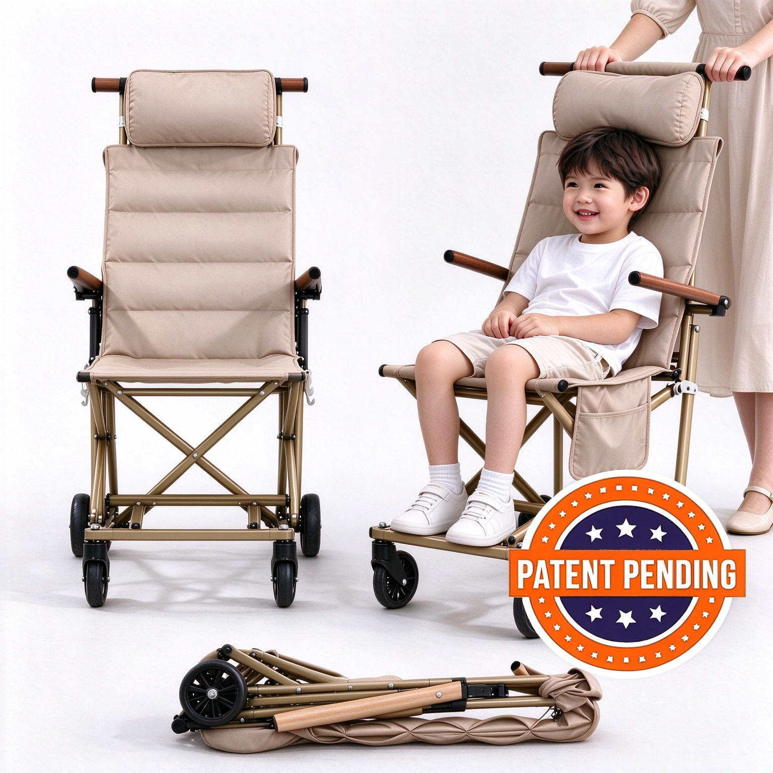 Foldable Chair Cart – Portable Seating & Push Cart for Travel, Shopping, Camping & Recovery, 3 Sizes