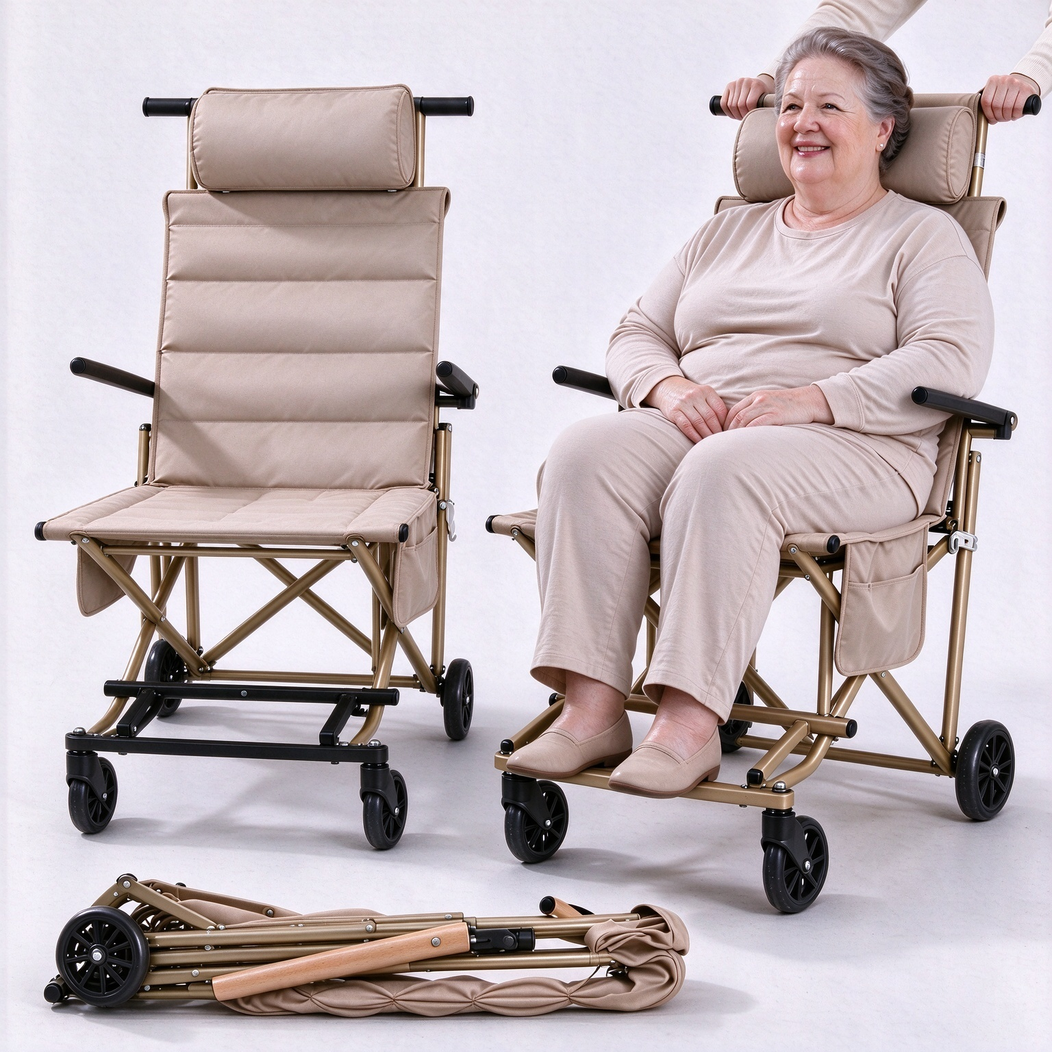 Foldable Chair Cart – Portable Seating & Push Cart for Travel, Shopping, Camping & Recovery, 3 Sizes