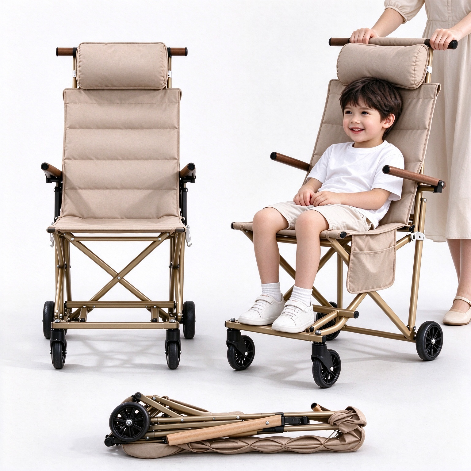 Foldable Chair Cart – Portable Seating & Push Cart for Travel, Shopping, Camping & Recovery, 3 Sizes