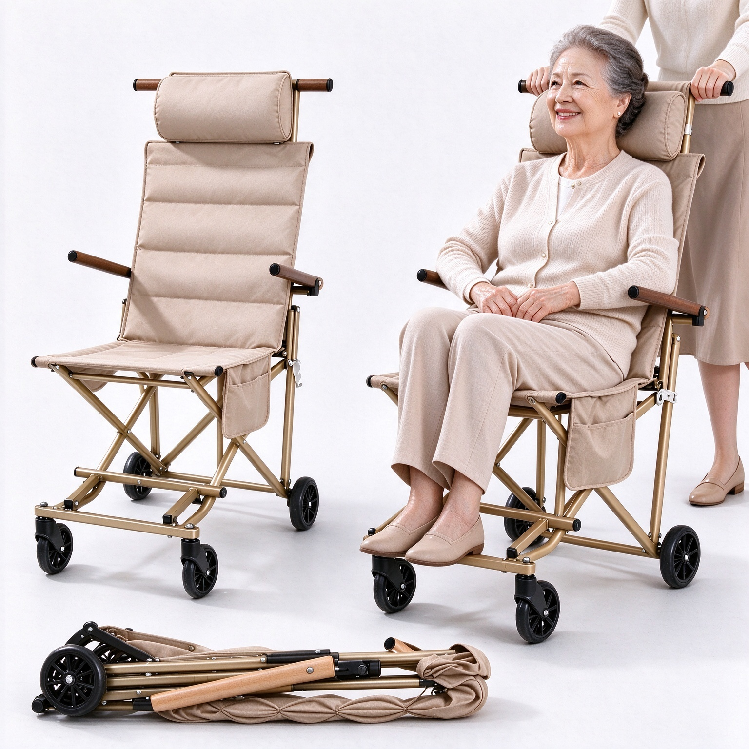Foldable Chair Cart – Portable Seating & Push Cart for Travel, Shopping, Camping & Recovery, 3 Sizes