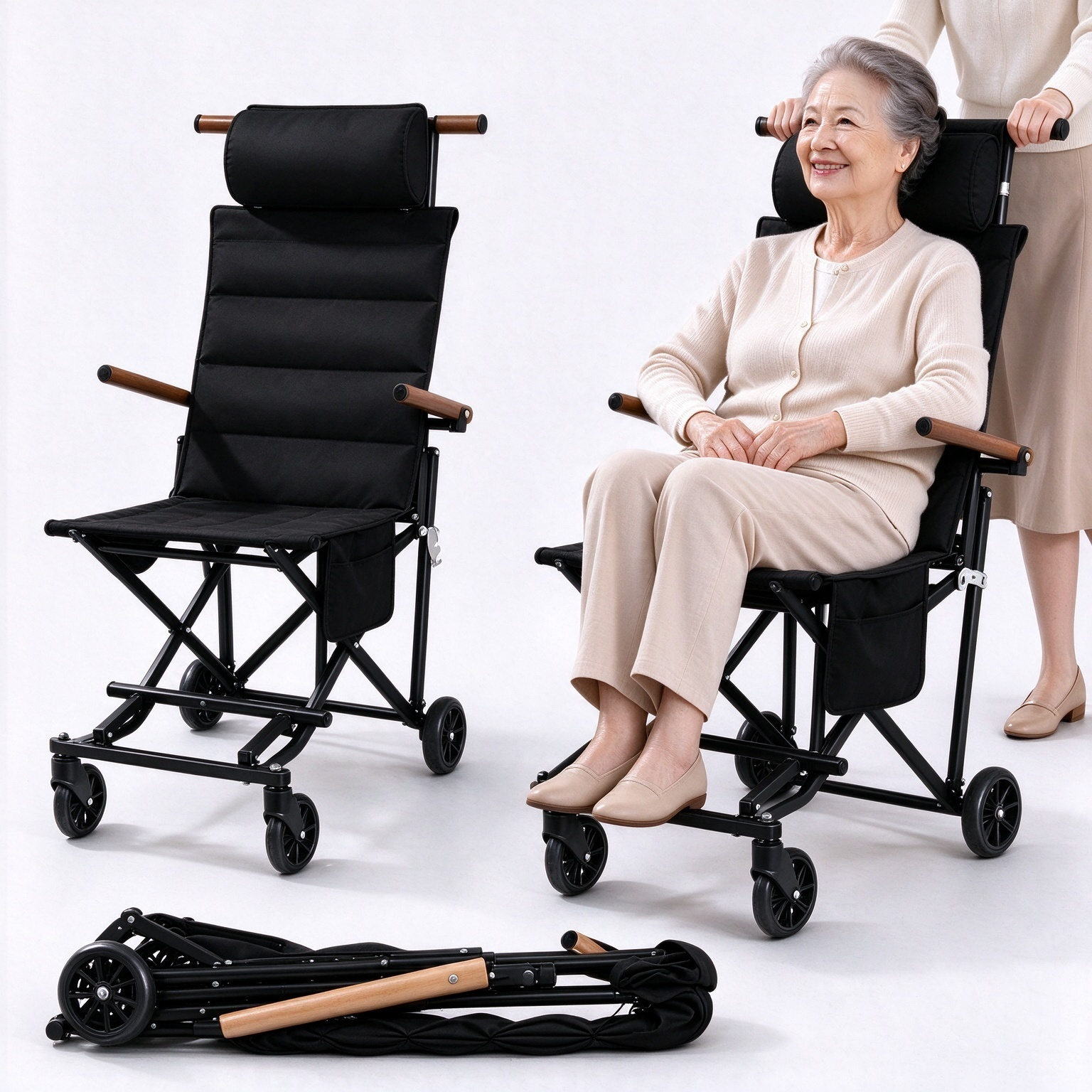 Foldable Chair Cart – Portable Seating & Push Cart for Travel, Shopping, Camping & Recovery, 3 Sizes