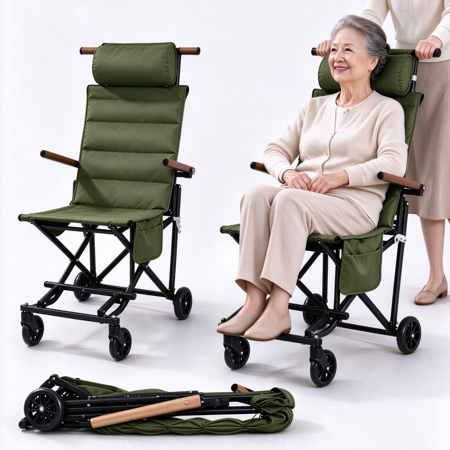 Foldable Chair Cart – Portable Seating & Push Cart for Travel, Shopping, Camping & Recovery, 3 Sizes