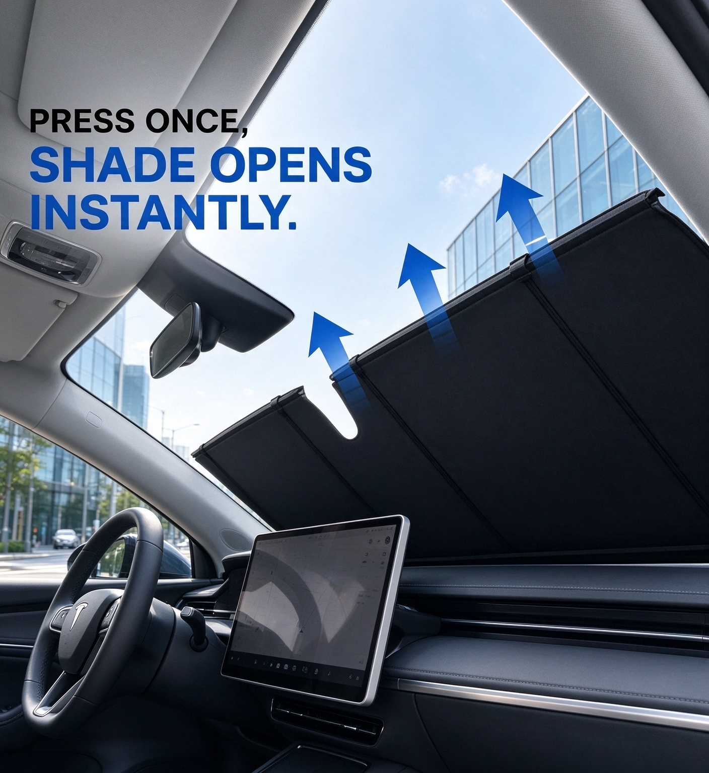 Automatic Windshield Privacy Screen – One-Touch Deploy, 100% Blackout, Sound-Dampening, Year-Round Insulation