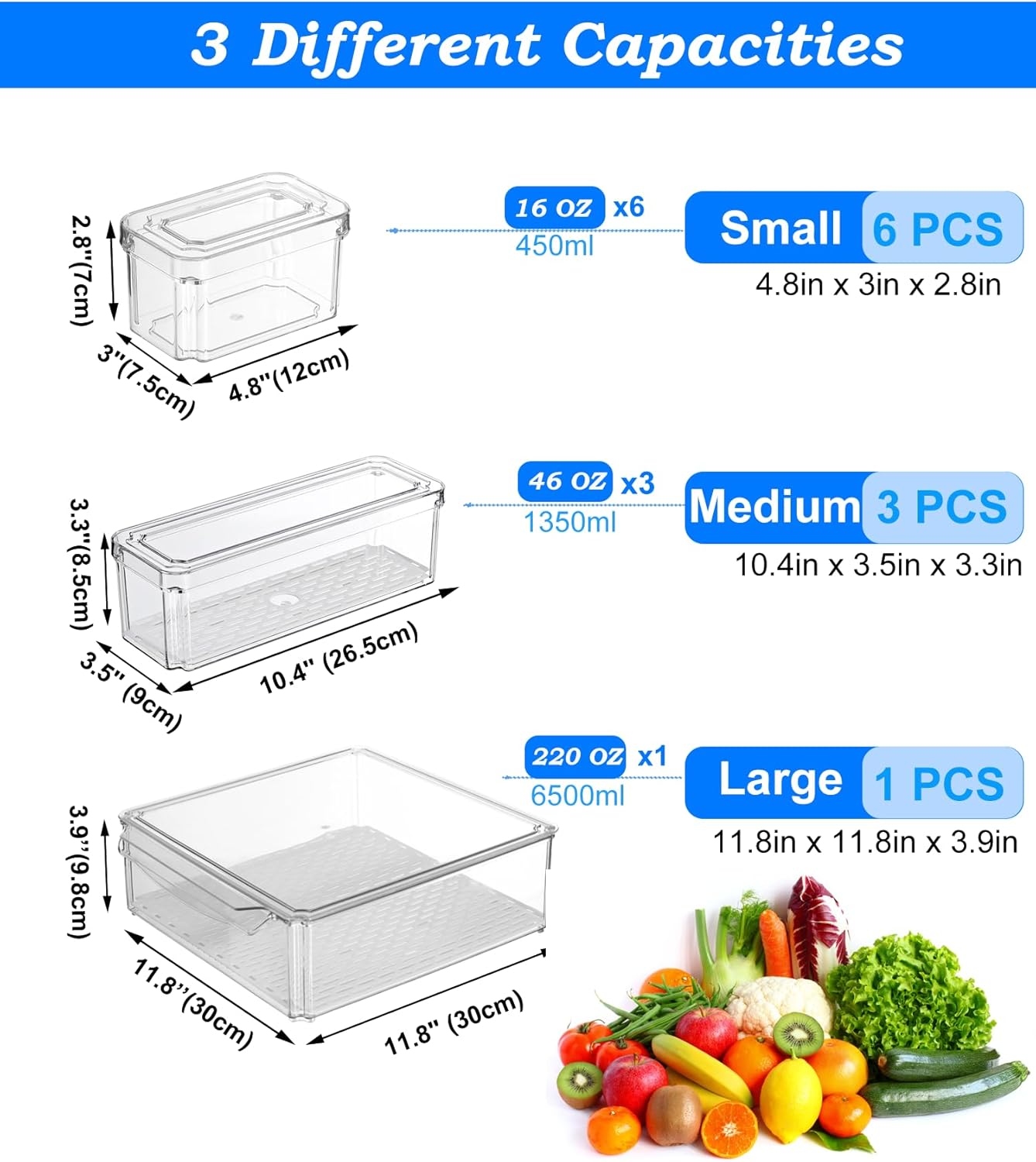 Stackable Refrigerator Organizer Bins with Lids