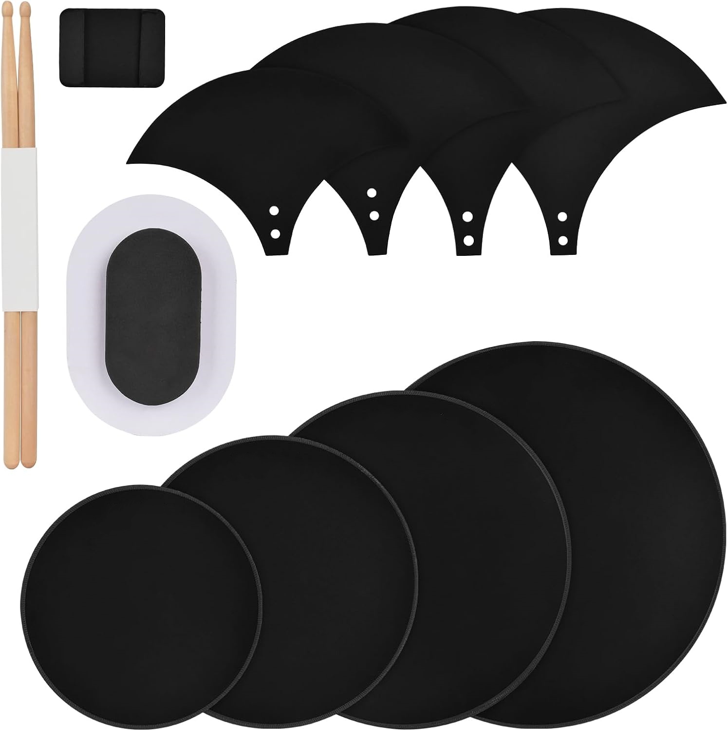 Drum Mute Pads – 11-Piece Kit with Cymbal Mutes, Fits 10/12/14/16" Drums, Reduces Noise by 80%