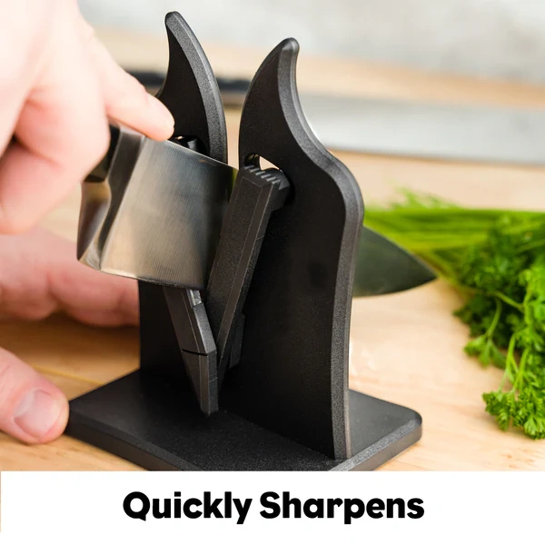 Knife Sharpener – Patented Spring-Loaded Bars, Auto-Adjusts 11°-21°, Works on All Knives