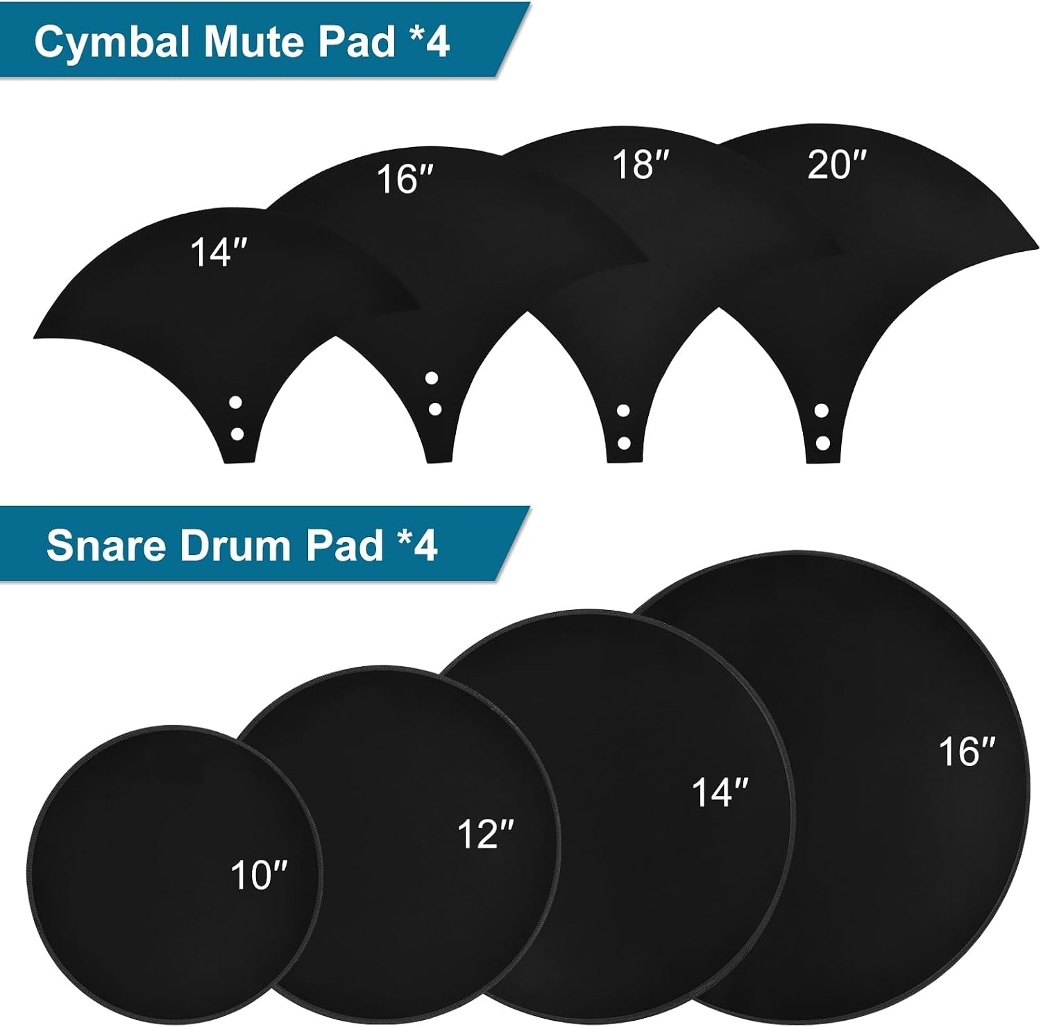 Drum Mute Pads – 11-Piece Kit with Cymbal Mutes, Fits 10/12/14/16" Drums, Reduces Noise by 80%