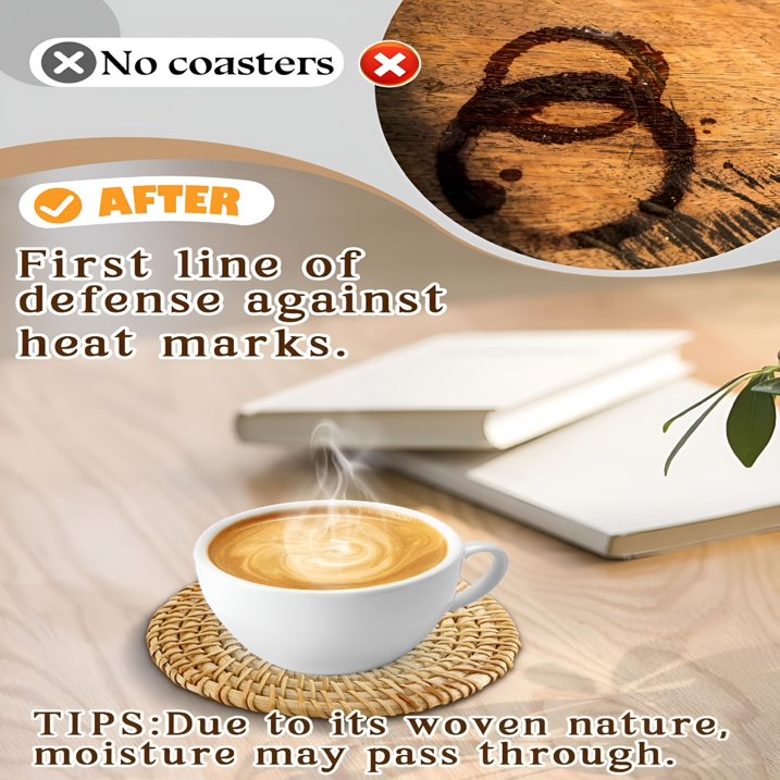 6pcs Natural Handmade Rattan Coasters with Holder