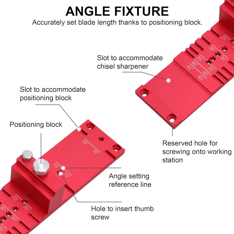 Chisel Sharpening Jig – Honing Guide with Angle Gauge, 10°-45° Adjustable, for 0.1"-2.8" Blades