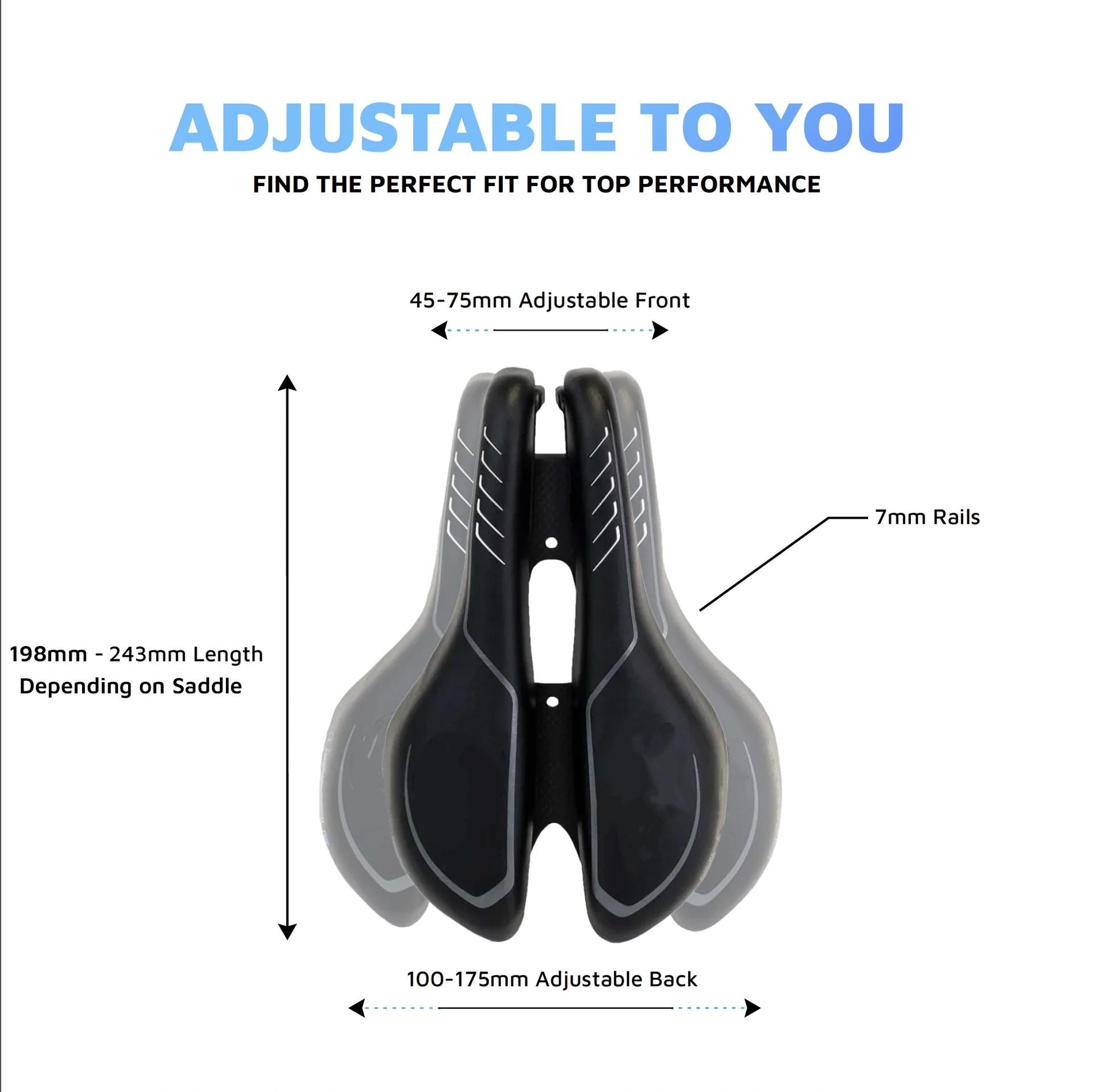 Adjustable Bike Saddle – 100-175mm Width, Split Design, 3 Rail Options (Chromoly/Titanium/Carbon)