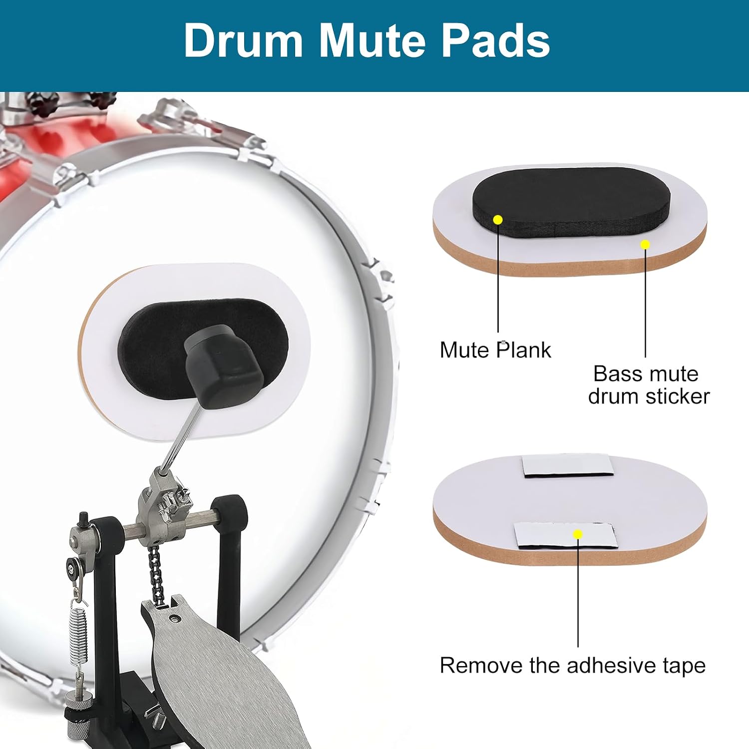 Drum Mute Pads – 11-Piece Kit with Cymbal Mutes, Fits 10/12/14/16" Drums, Reduces Noise by 80%