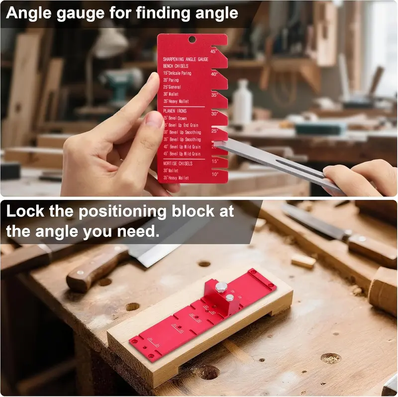 Chisel Sharpening Jig – Honing Guide with Angle Gauge, 10°-45° Adjustable, for 0.1"-2.8" Blades