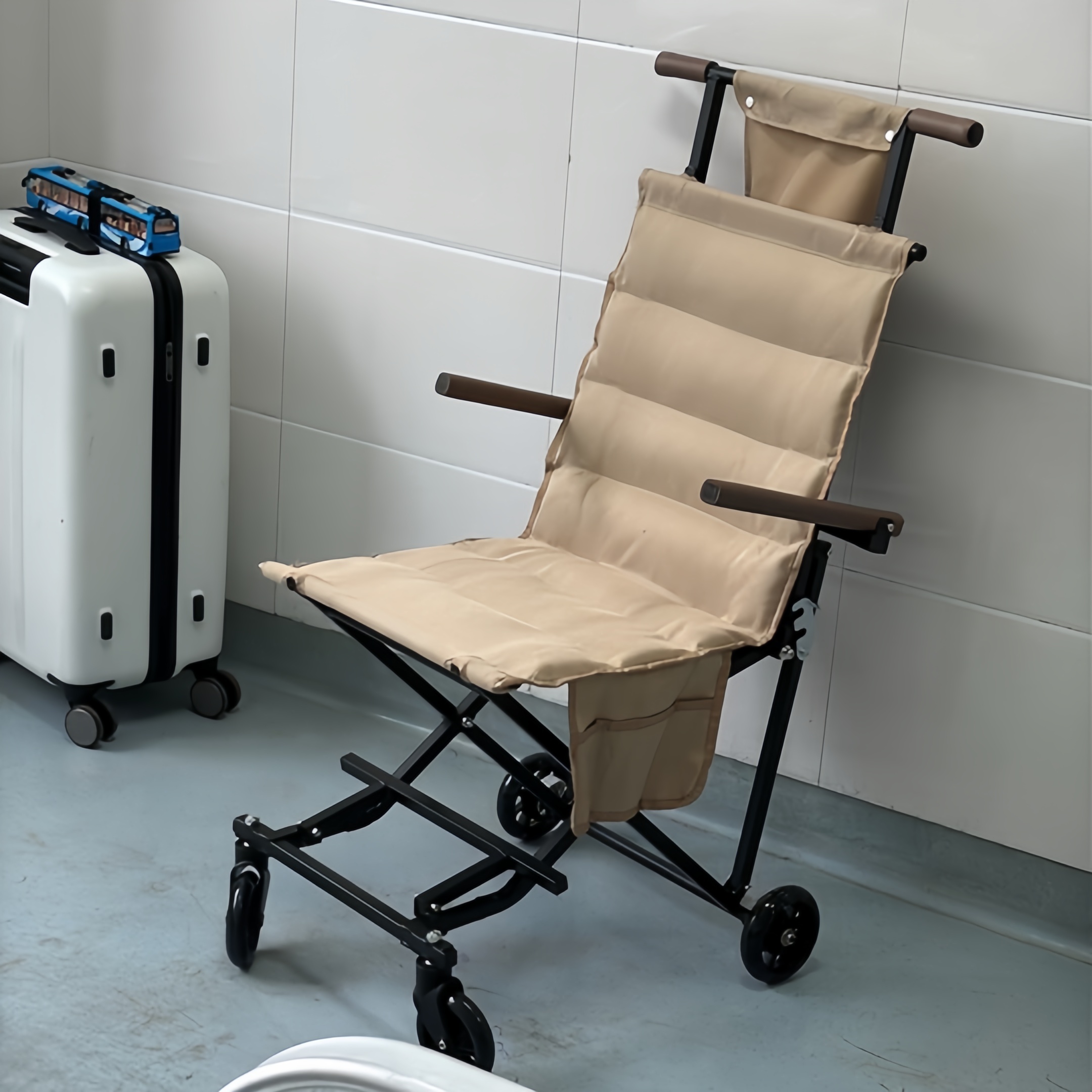 Foldable Chair Cart – Portable Seating & Push Cart for Travel, Shopping, Camping & Recovery, 3 Sizes