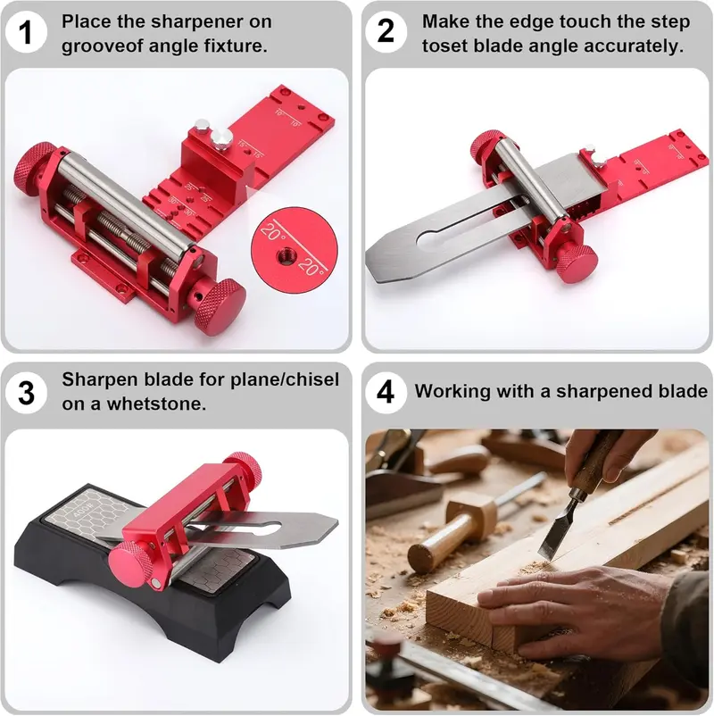 Chisel Sharpening Jig – Honing Guide with Angle Gauge, 10°-45° Adjustable, for 0.1"-2.8" Blades