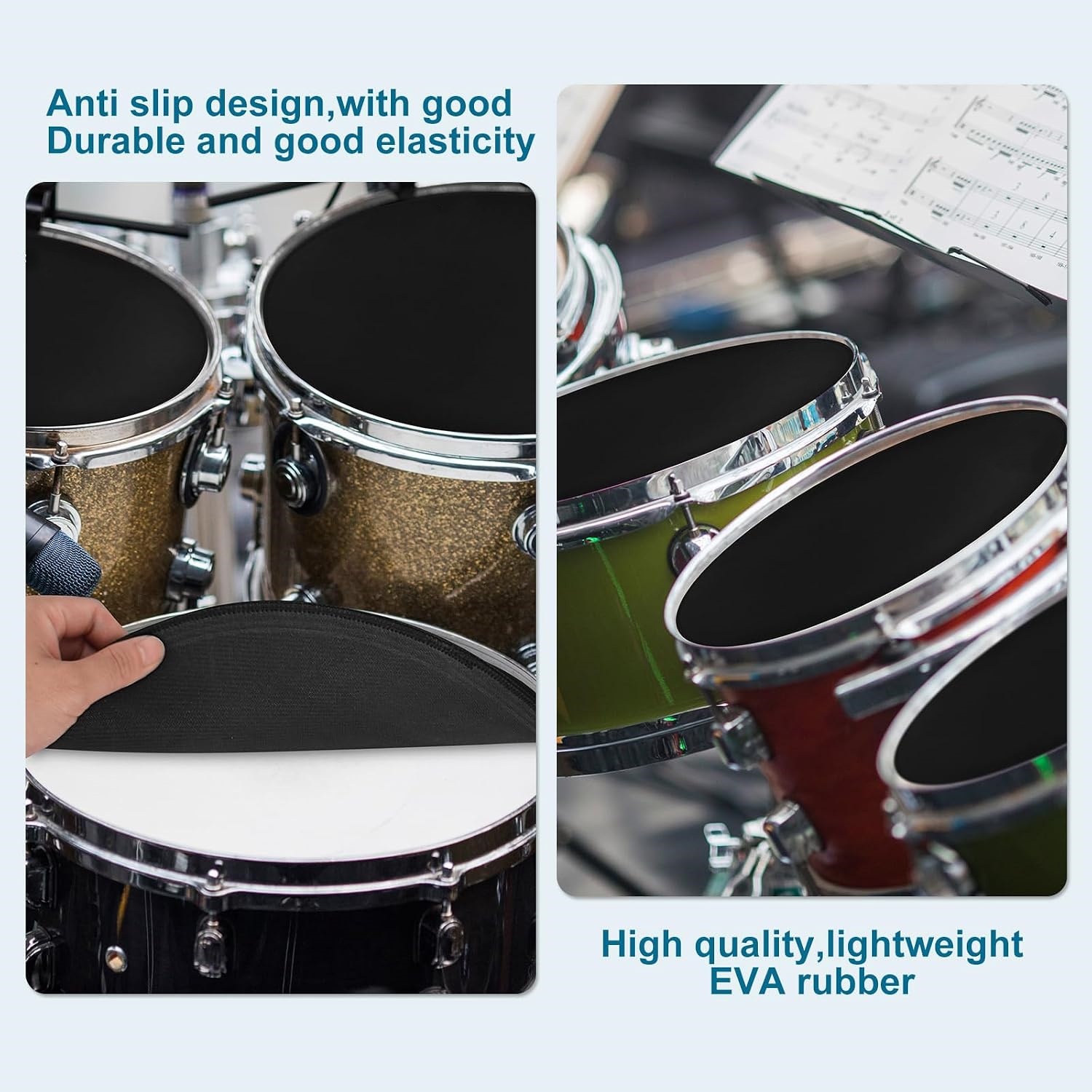 Drum Mute Pads – 11-Piece Kit with Cymbal Mutes, Fits 10/12/14/16" Drums, Reduces Noise by 80%