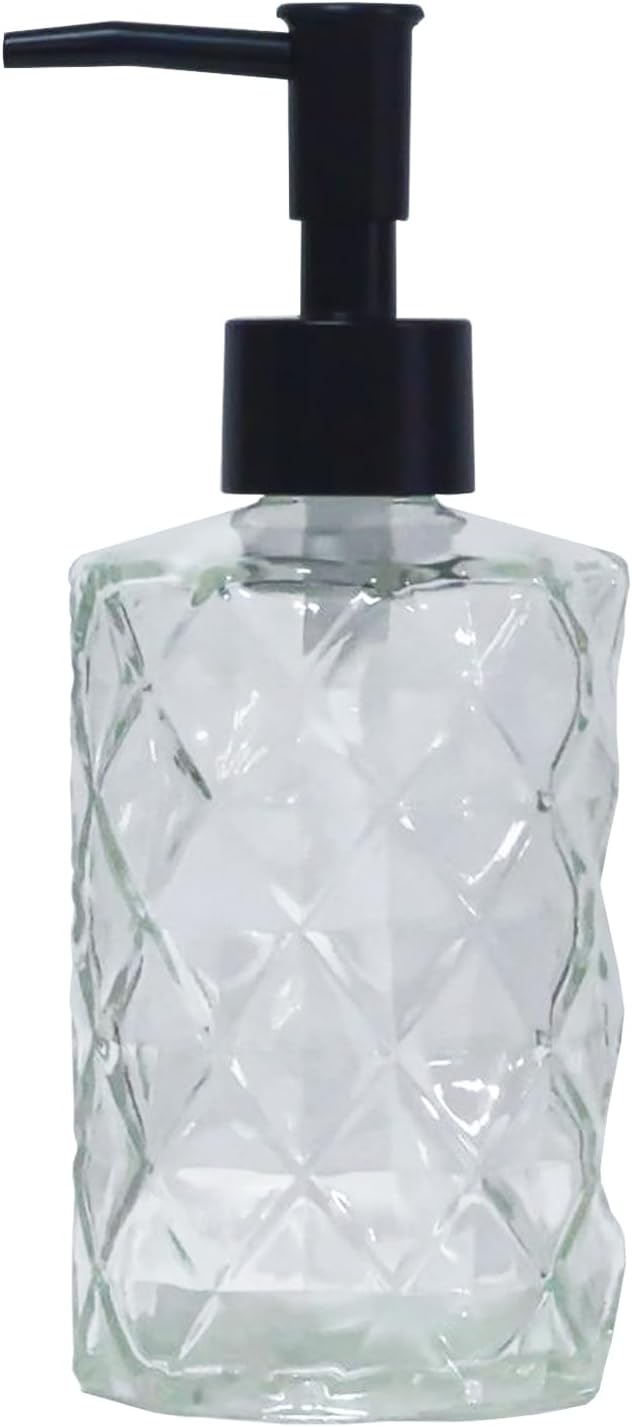 Grey Glass Soap Dispenser with Black Plastic Pump
